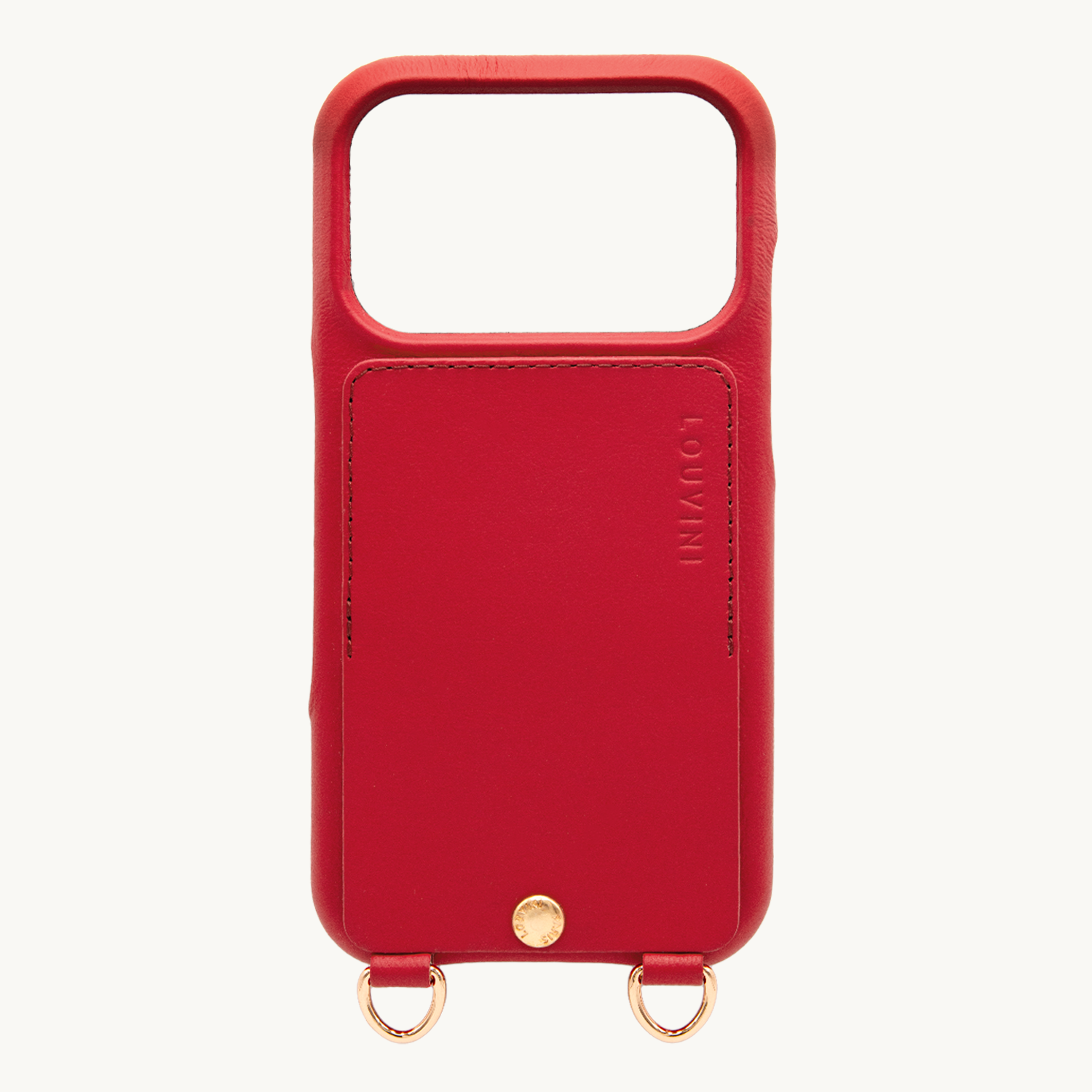 Coque iPhone cuir porte carte avec anneaux LOU - Rouge