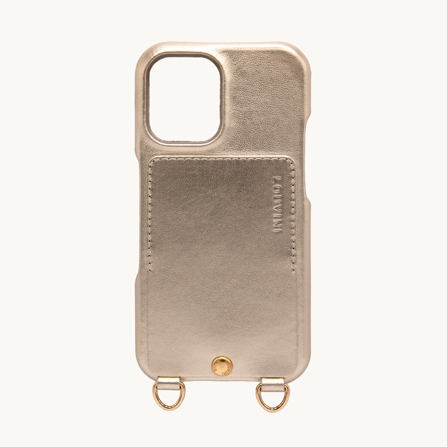 Coque iPhone cuir porte carte avec anneaux LOU - Doré métallisé