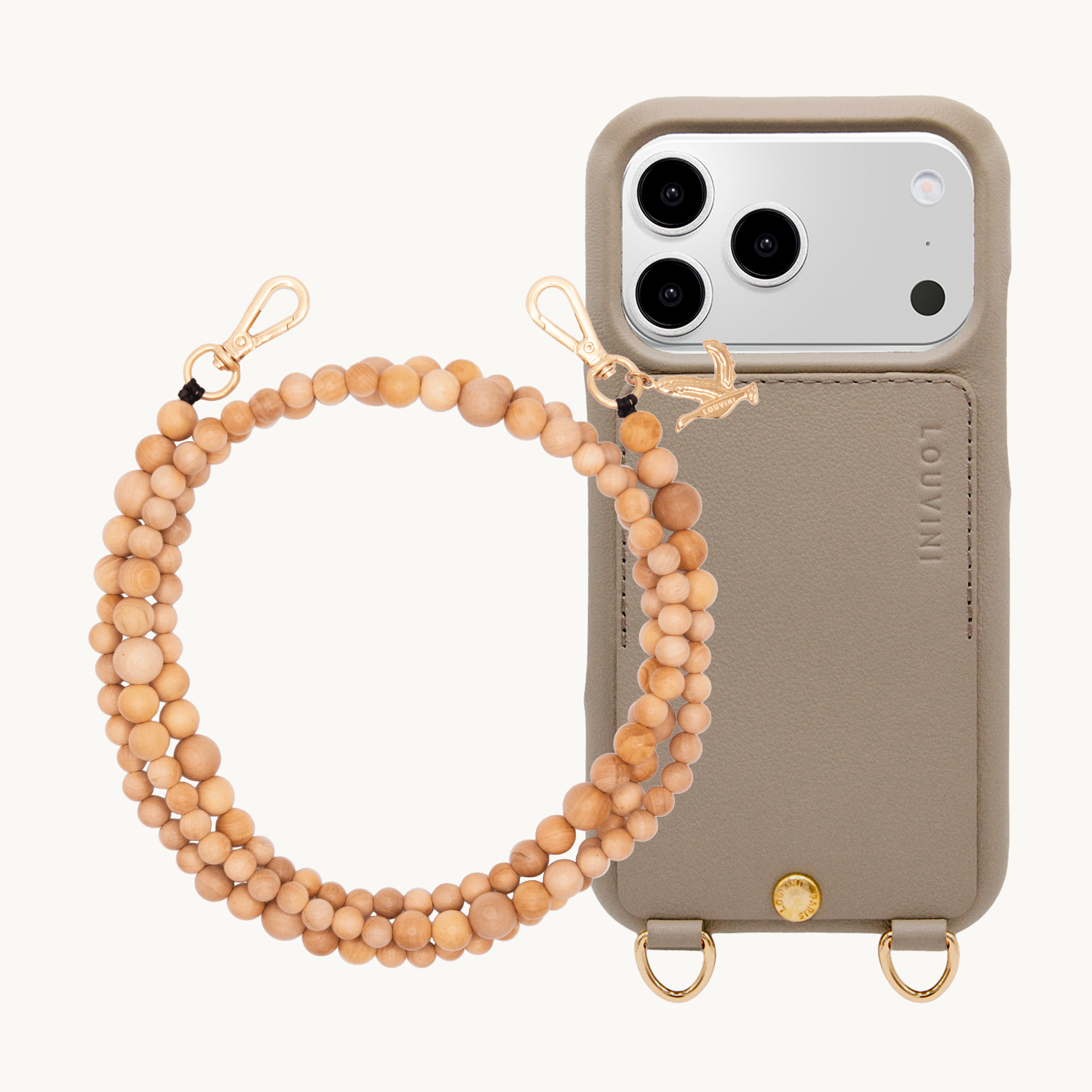 Coque iPhone LOU Taupe & Cordon ARIELLE Naturel