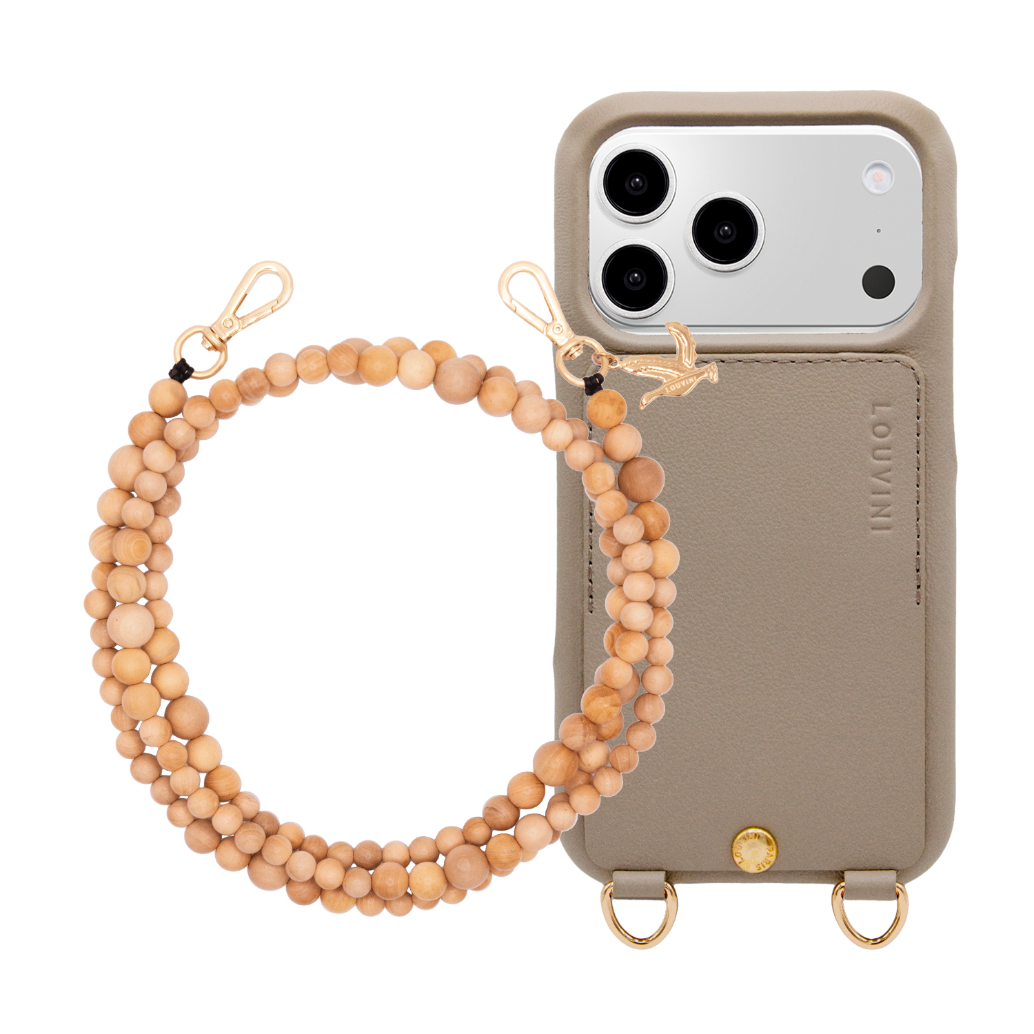 Coque iPhone LOU Taupe & Cordon ARIELLE Naturel