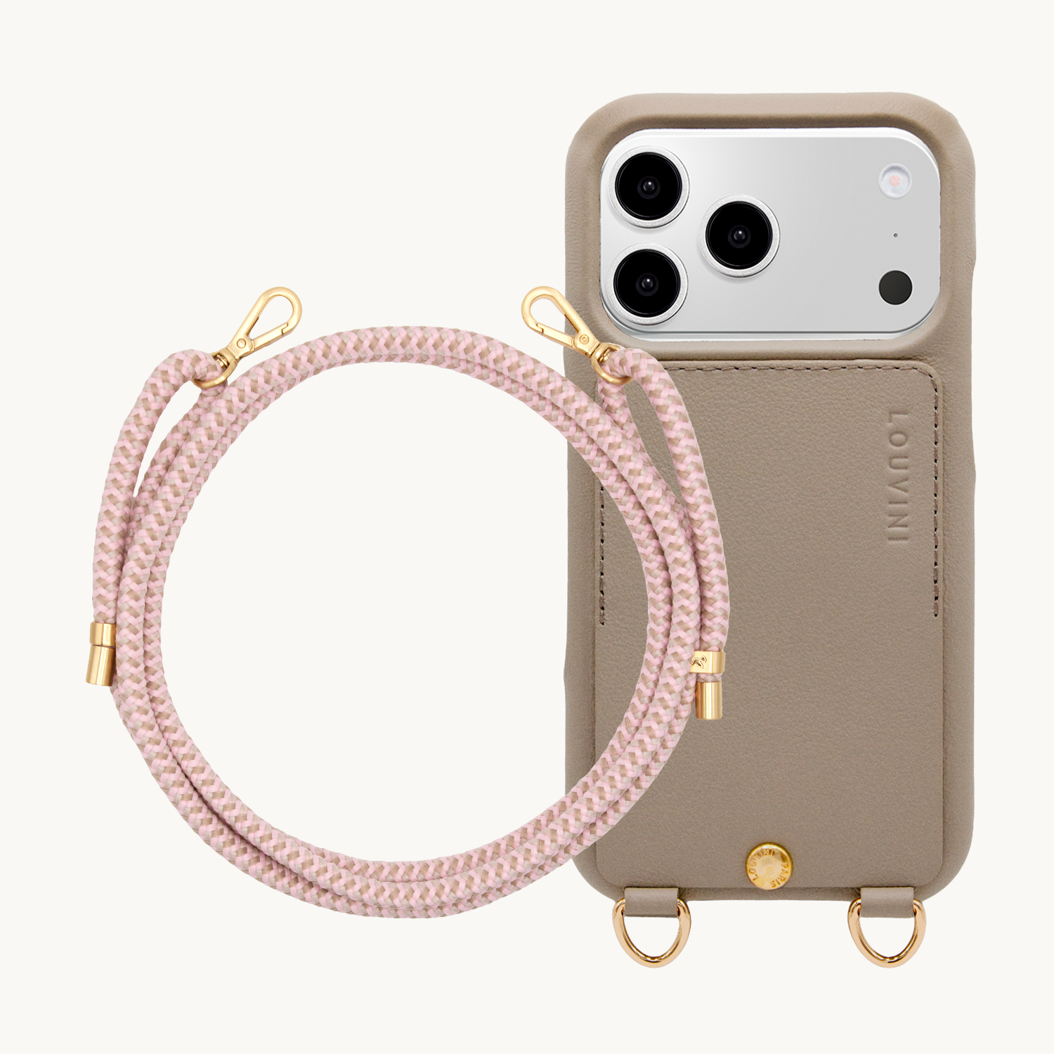 Coque iPhone LOU Taupe & Cordon TESSA Rose-Taupe