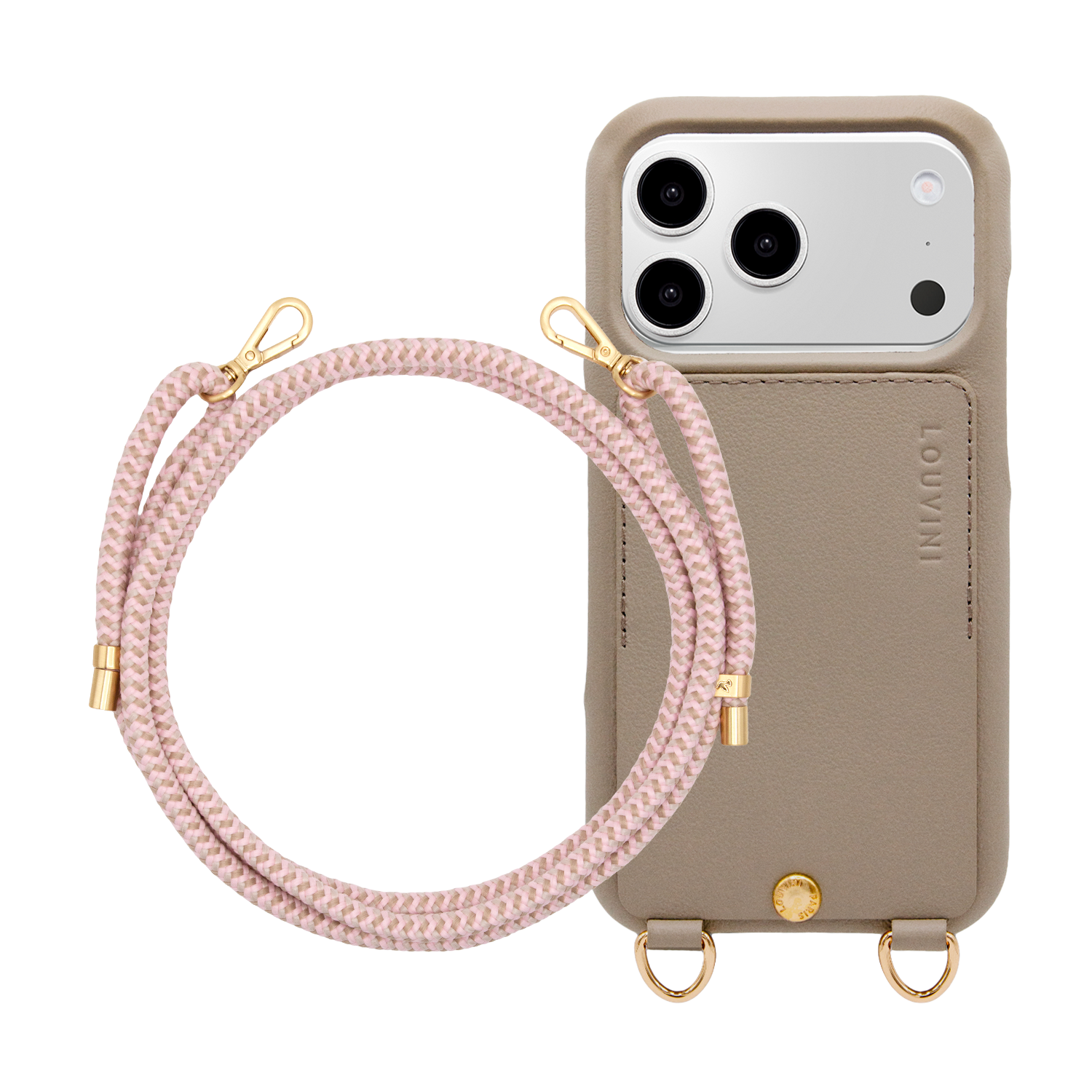 Coque iPhone LOU Taupe & Cordon TESSA Rose-Taupe