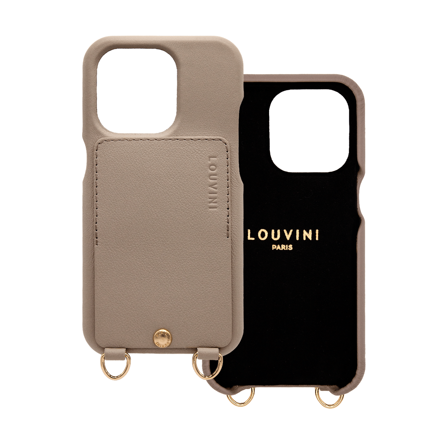 Coque iPhone cuir porte carte avec anneaux LOU - Taupe