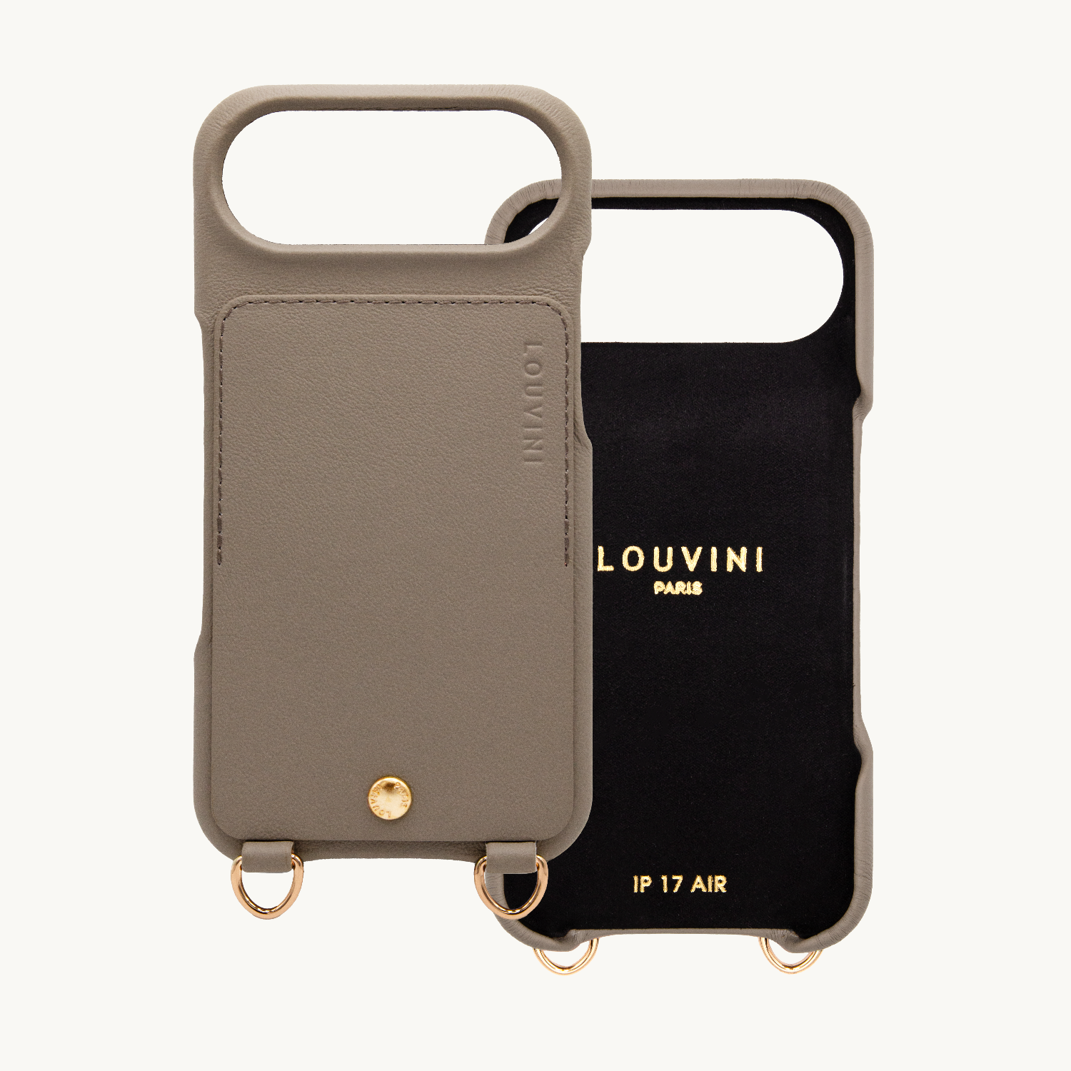 Coque iPhone cuir porte carte avec anneaux LOU - Taupe