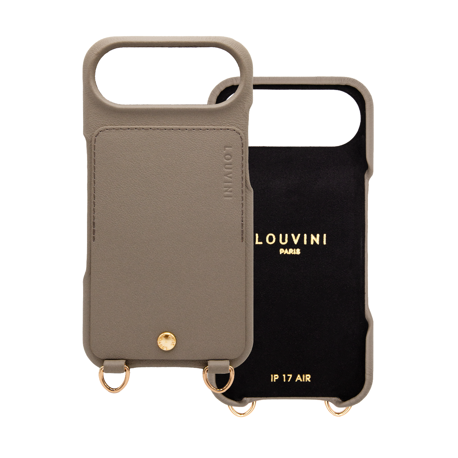 Coque iPhone cuir porte carte avec anneaux LOU - Taupe