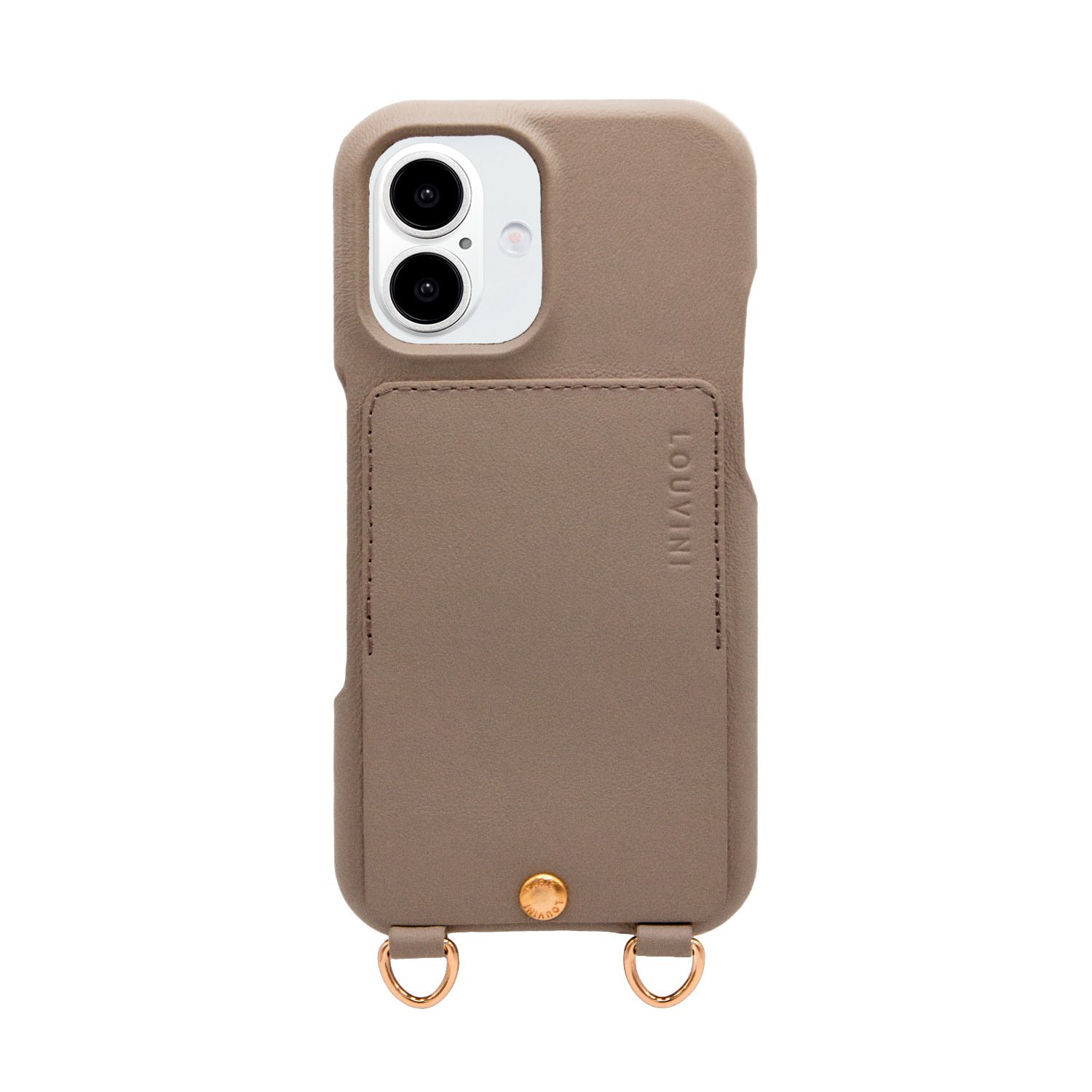 Coque iPhone cuir porte carte avec anneaux LOU - Taupe