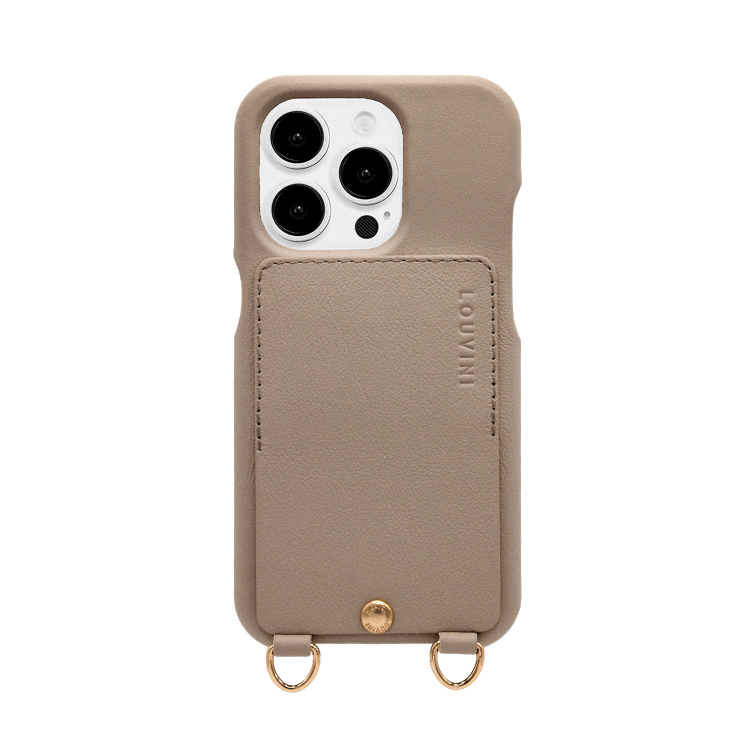 Coque iPhone cuir porte carte avec anneaux LOU - Taupe
