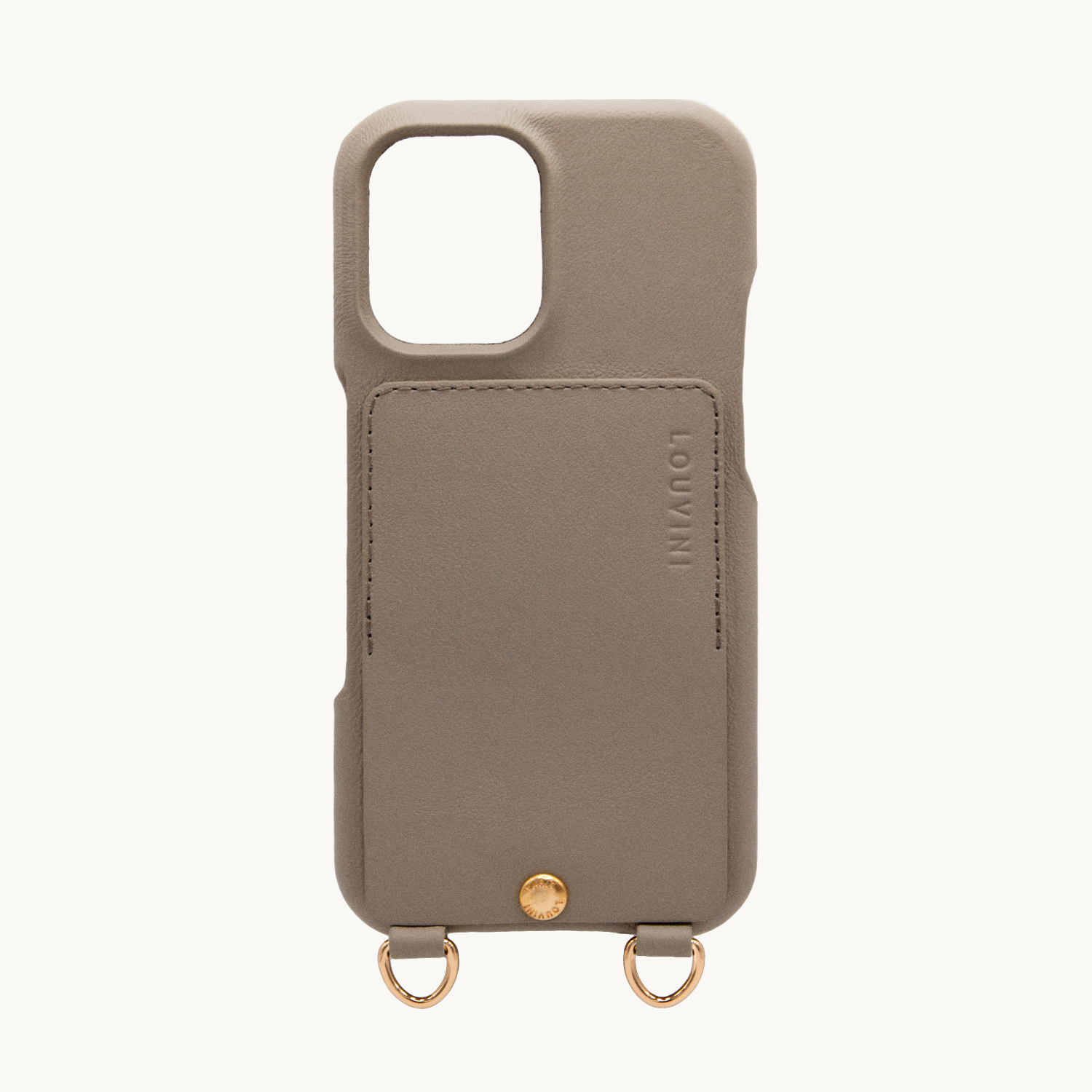 Coque iPhone cuir porte carte avec anneaux LOU - Taupe