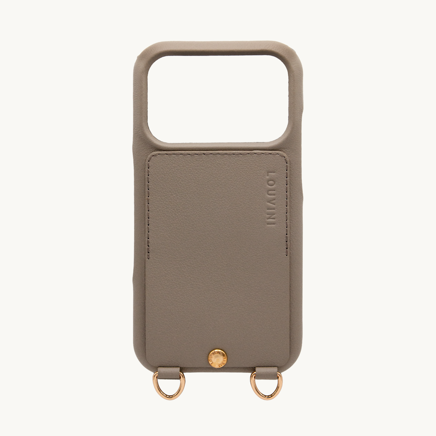 Coque iPhone cuir porte carte avec anneaux LOU - Taupe
