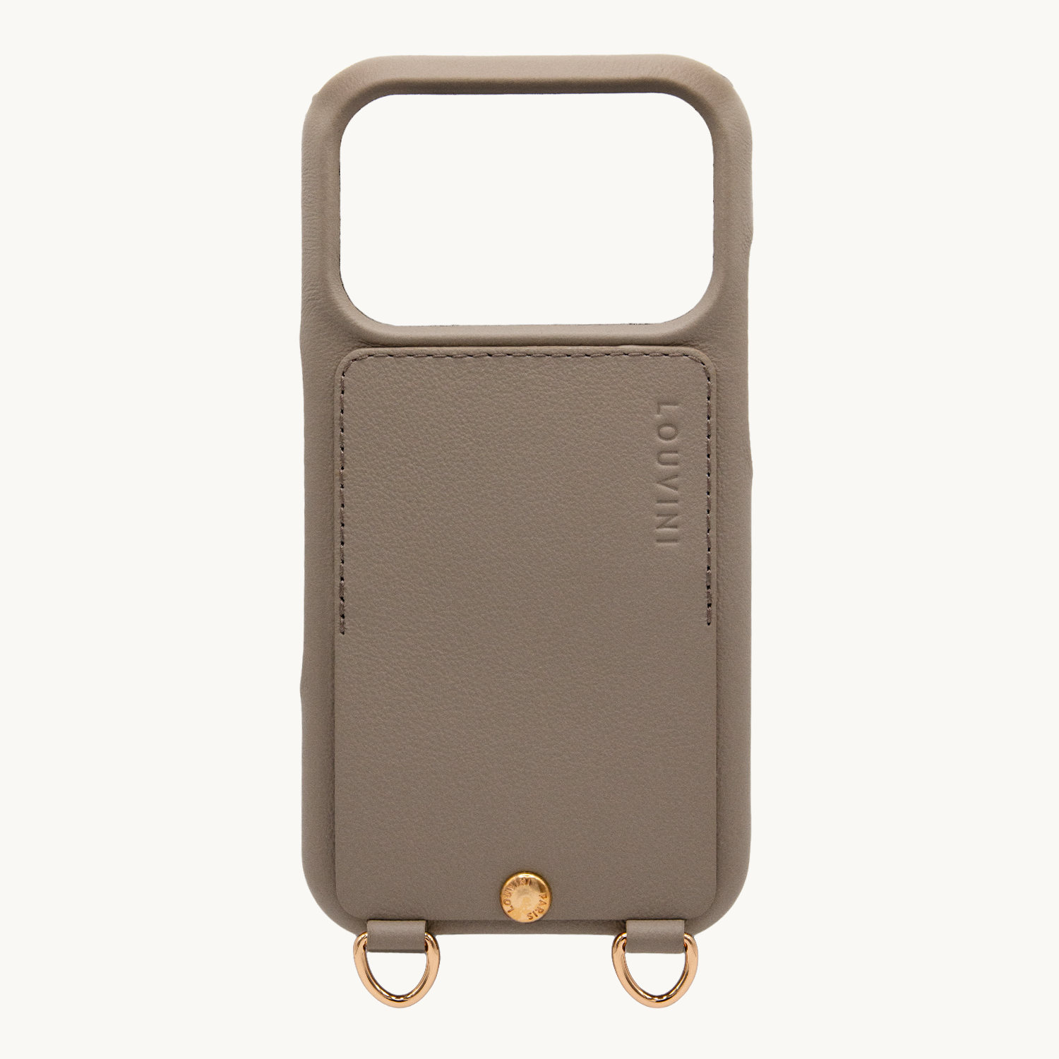 Coque iPhone cuir porte carte avec anneaux LOU - Taupe