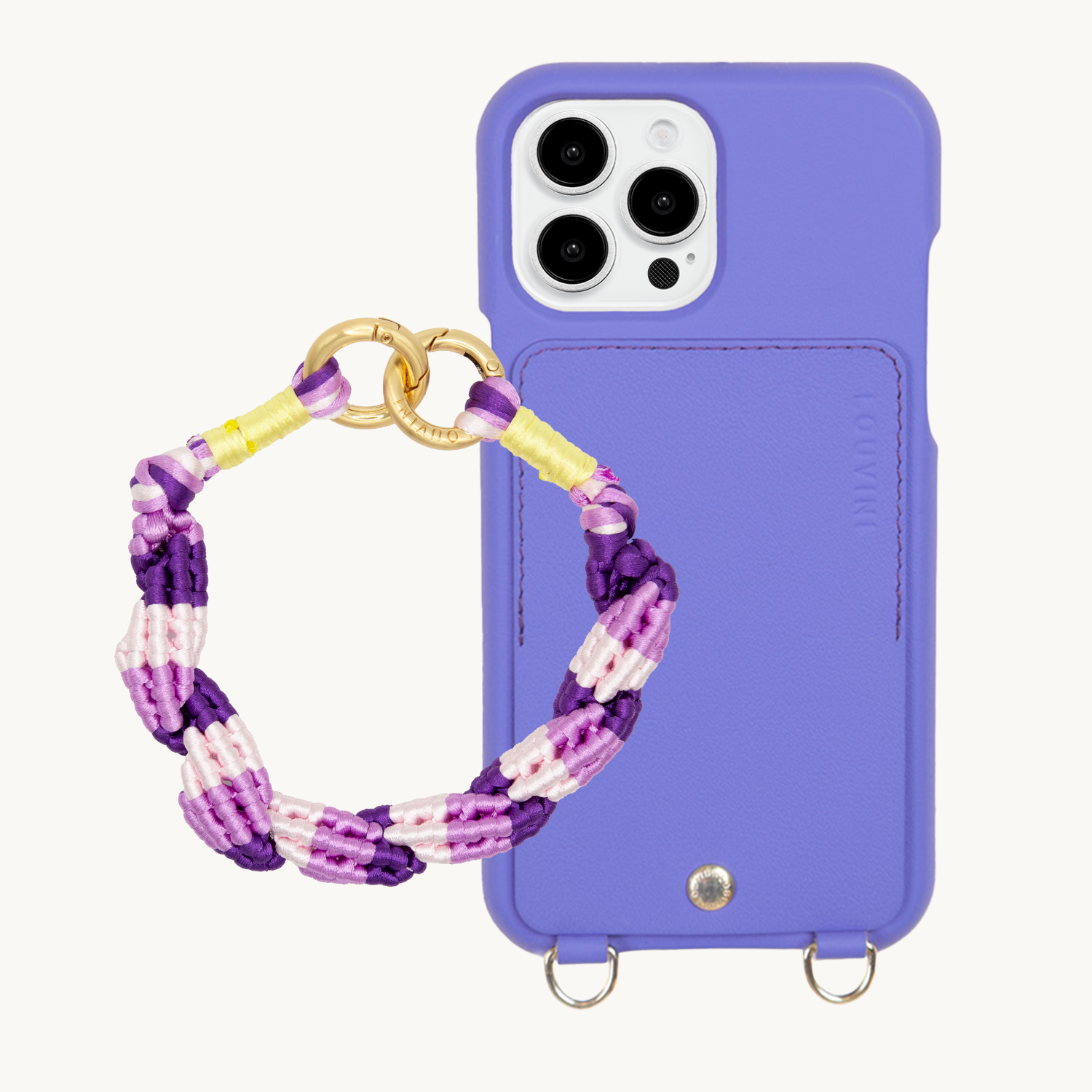 ensemble coque de téléphone avec étui en cuir violet et bracelet lilas