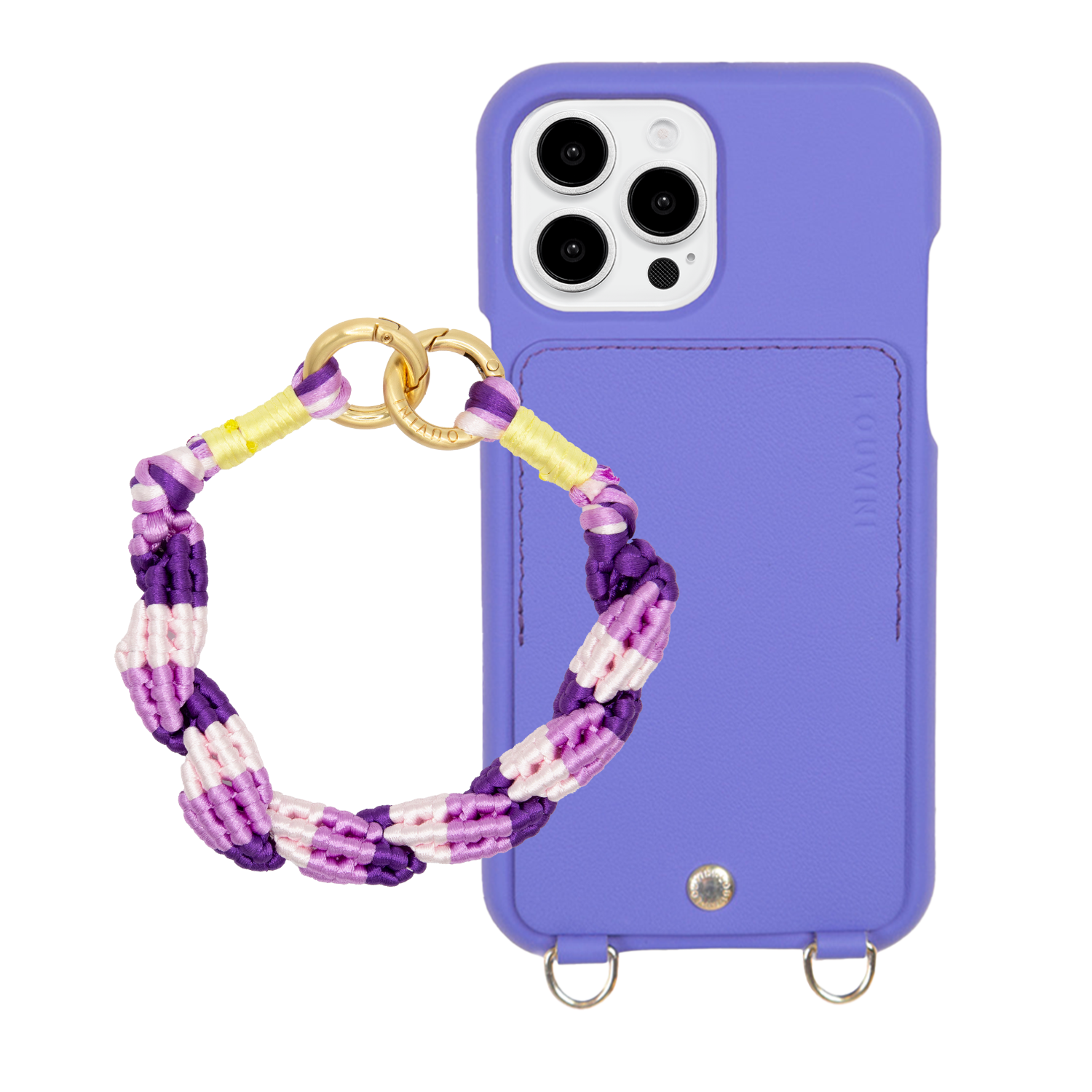 ensemble coque de téléphone avec étui en cuir violet et bracelet lilas