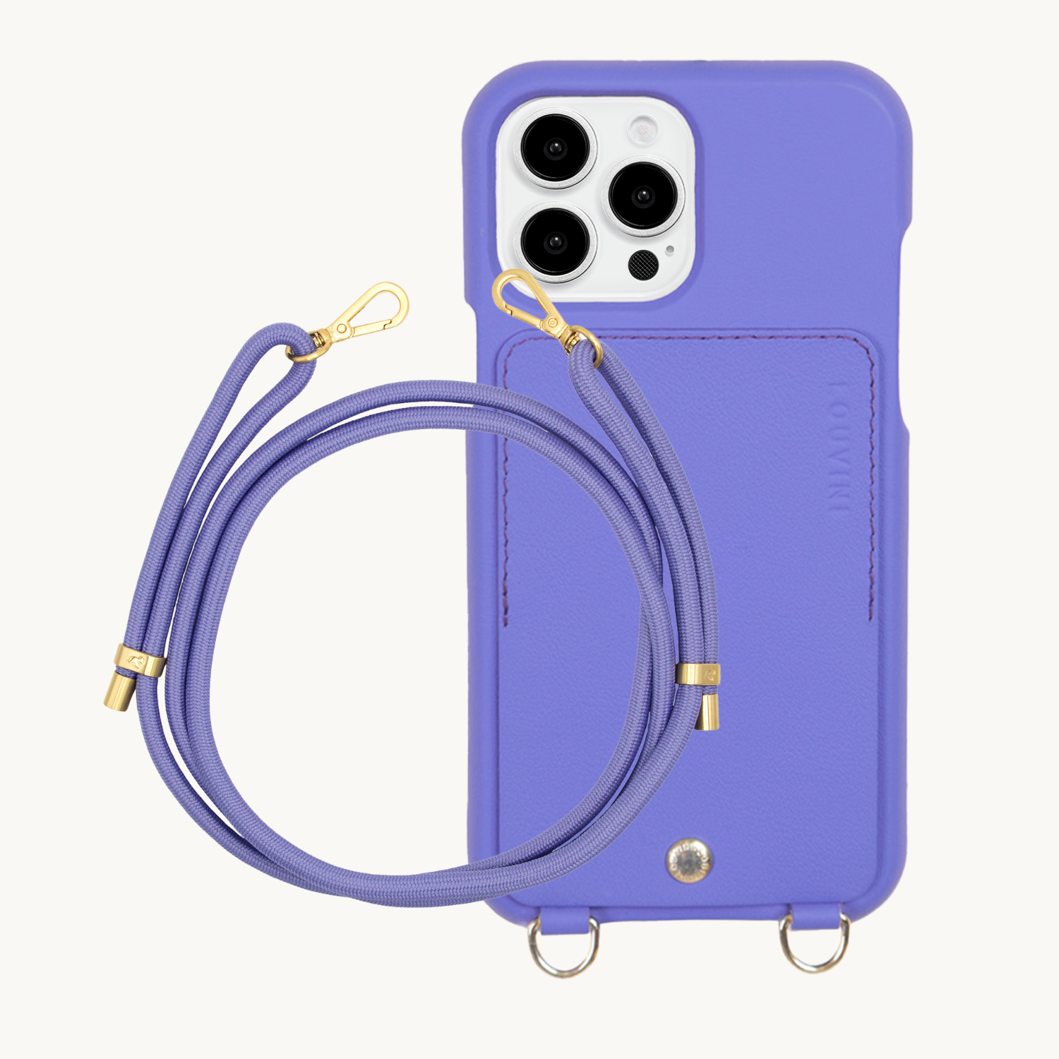 ensemble coque de téléphone avec étui en cuir violet et chaîne violette