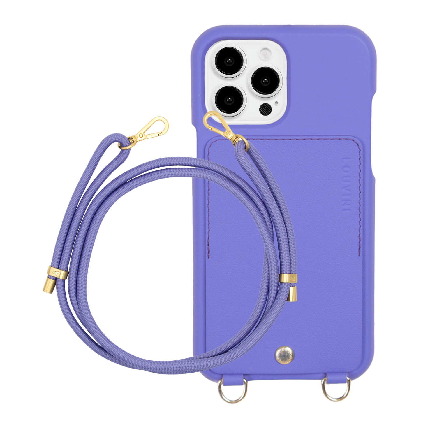 ensemble coque de téléphone avec étui en cuir violet et chaîne violette