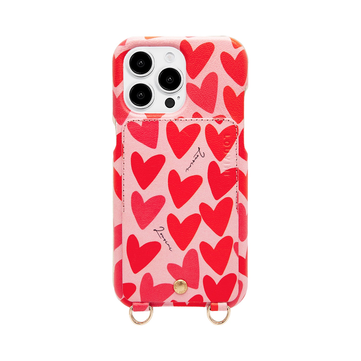 Coque iPhone cuir porte carte avec anneaux LOU - Coeurs