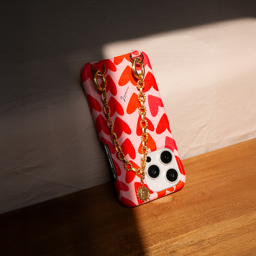 Coque iPhone cuir MagSafe avec anneaux MAX - Coeurs