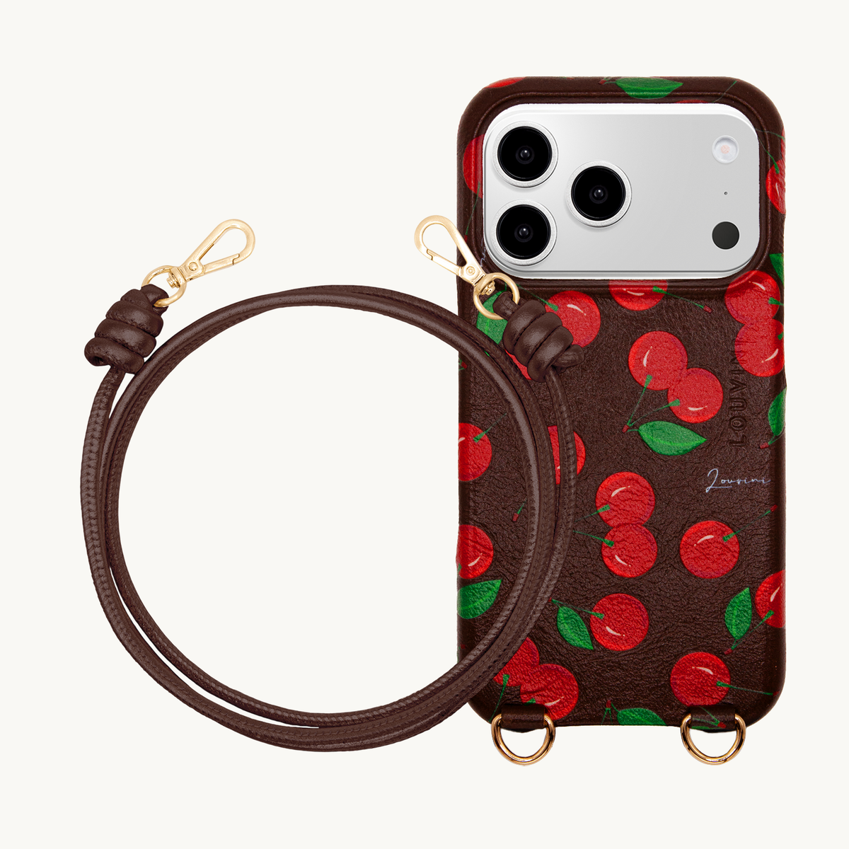 Coque iPhone MagSafe MAX Cerises & Cordon KATE Marron