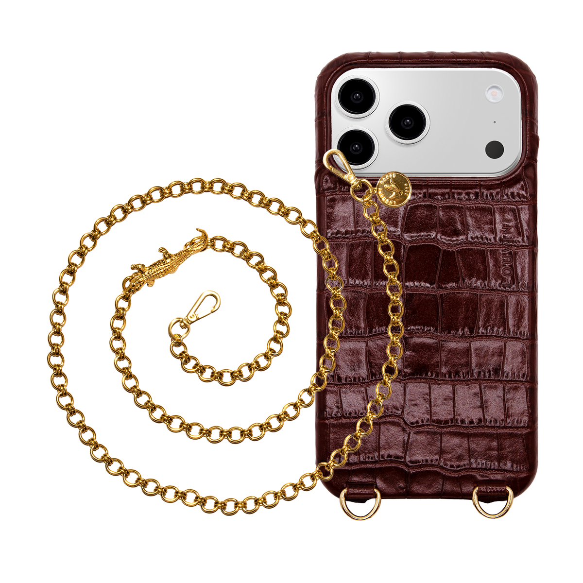 Coque iPhone MagSafe MAX Crocodile Marron & Chaîne DALIA Crocodile