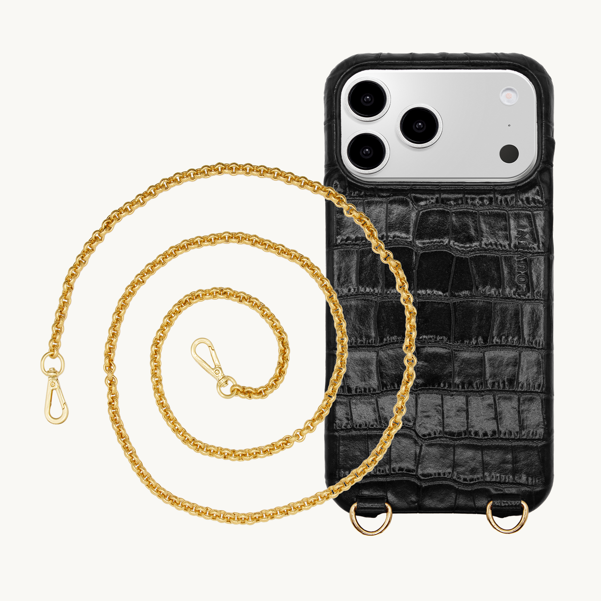 Coque iPhone MagSafe MAX Crocodile Noir & Chaîne SAVANA