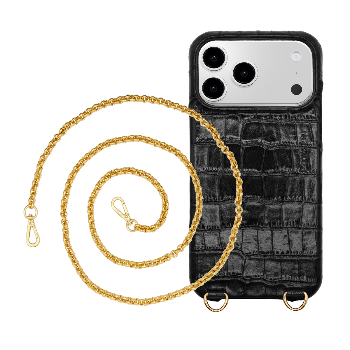 Coque iPhone MagSafe MAX Crocodile Noir & Chaîne SAVANA