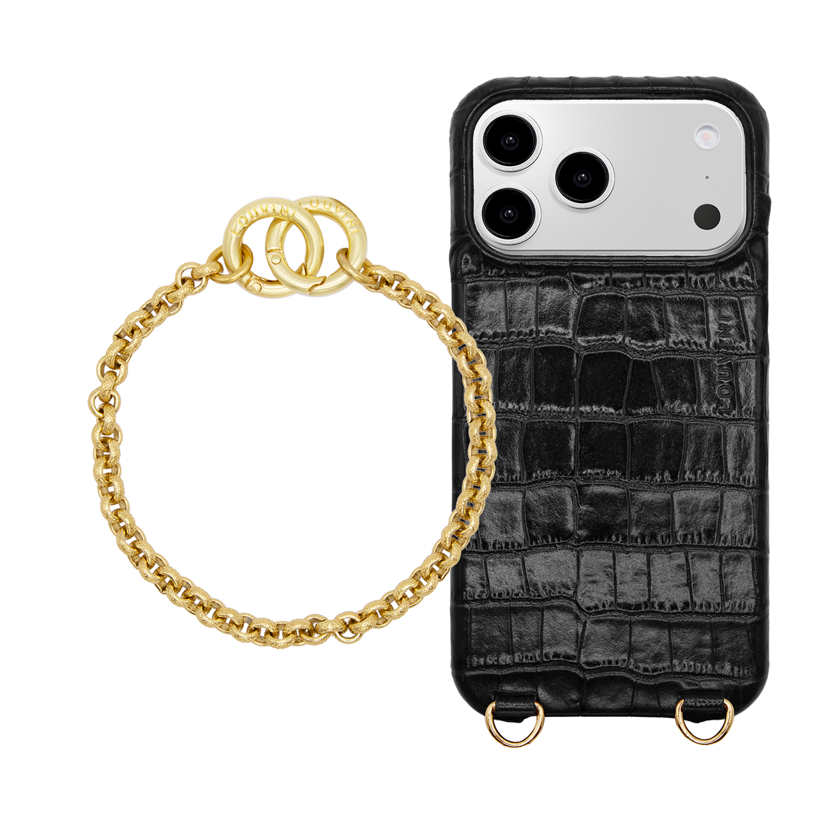 Coque iPhone MagSafe MAX Crocodile Noir & Bracelet PETIT SAVANA
