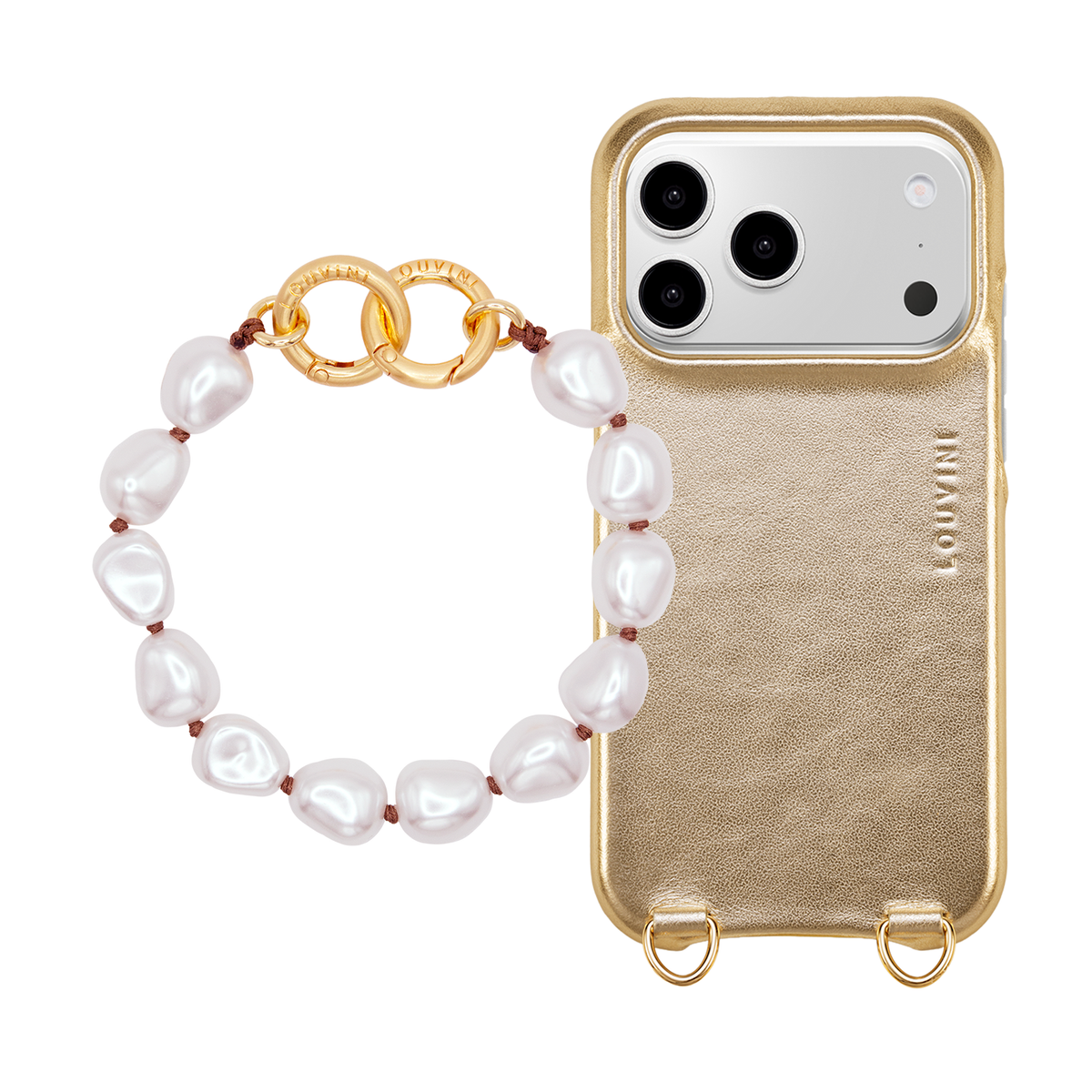 Coque iPhone MagSafe MAX Doré Métallisé & Bracelet PETIT MINDY NAKED