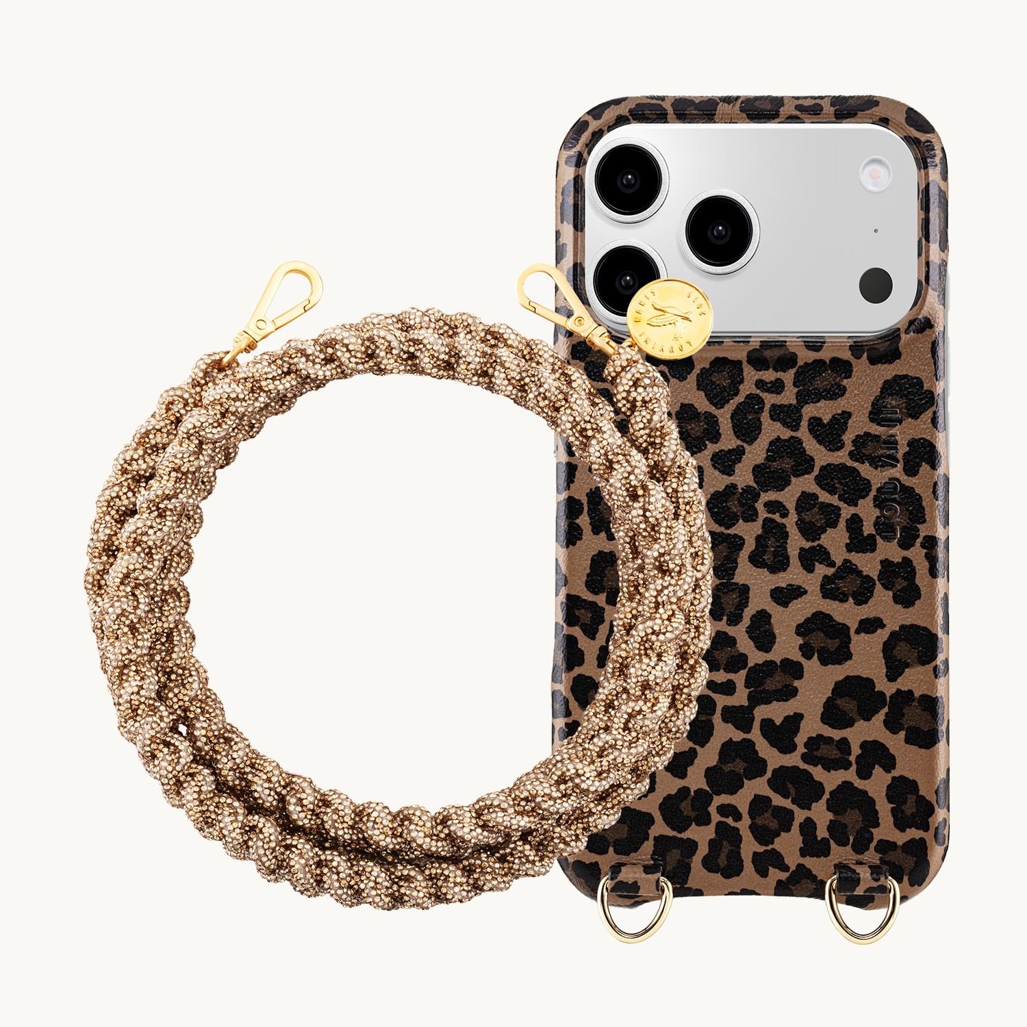 Coque iPhone MagSafe MAX Léopard & Cordon SCARLETT Doré