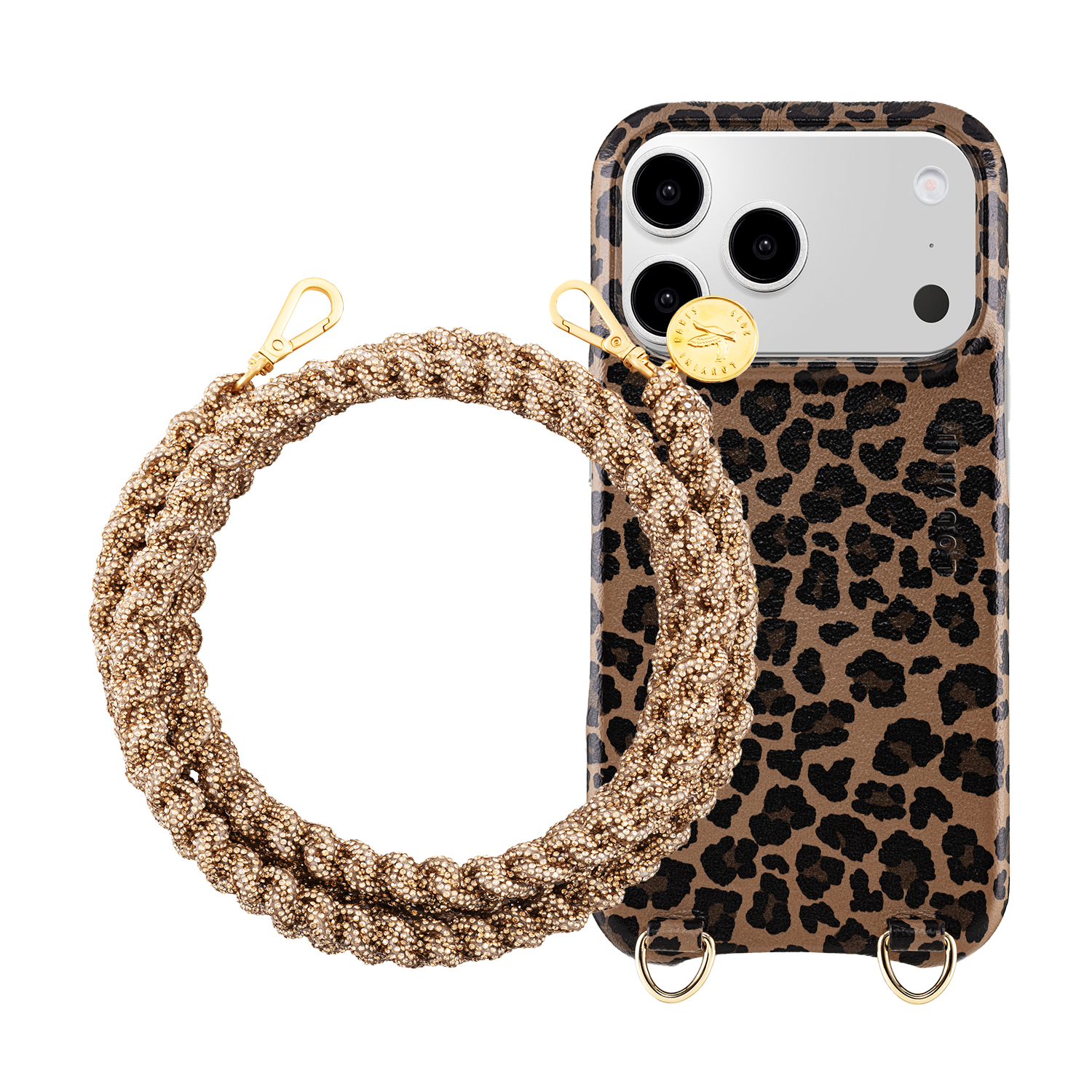 Coque iPhone MagSafe MAX Léopard & Cordon SCARLETT Doré