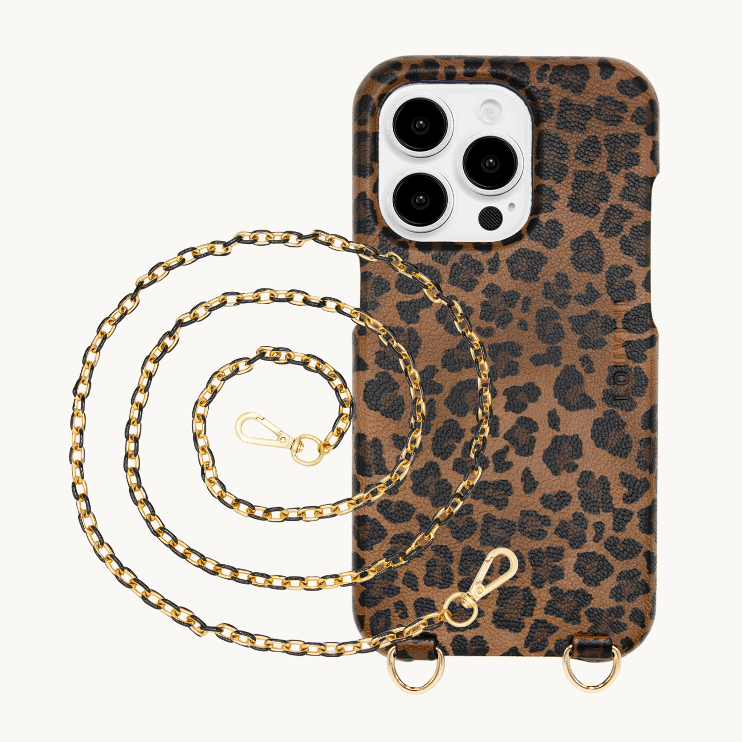 ensemble coque iPhone en cuir imprimé léopard avec chaîne de téléphone