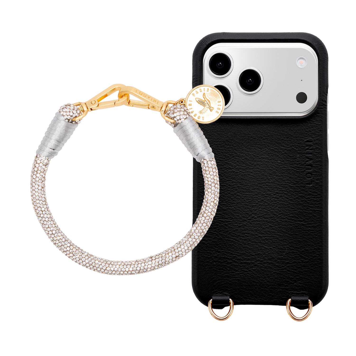 Coque iPhone MAX MagSafe Noir & Bracelet PETIT KIM Argenté