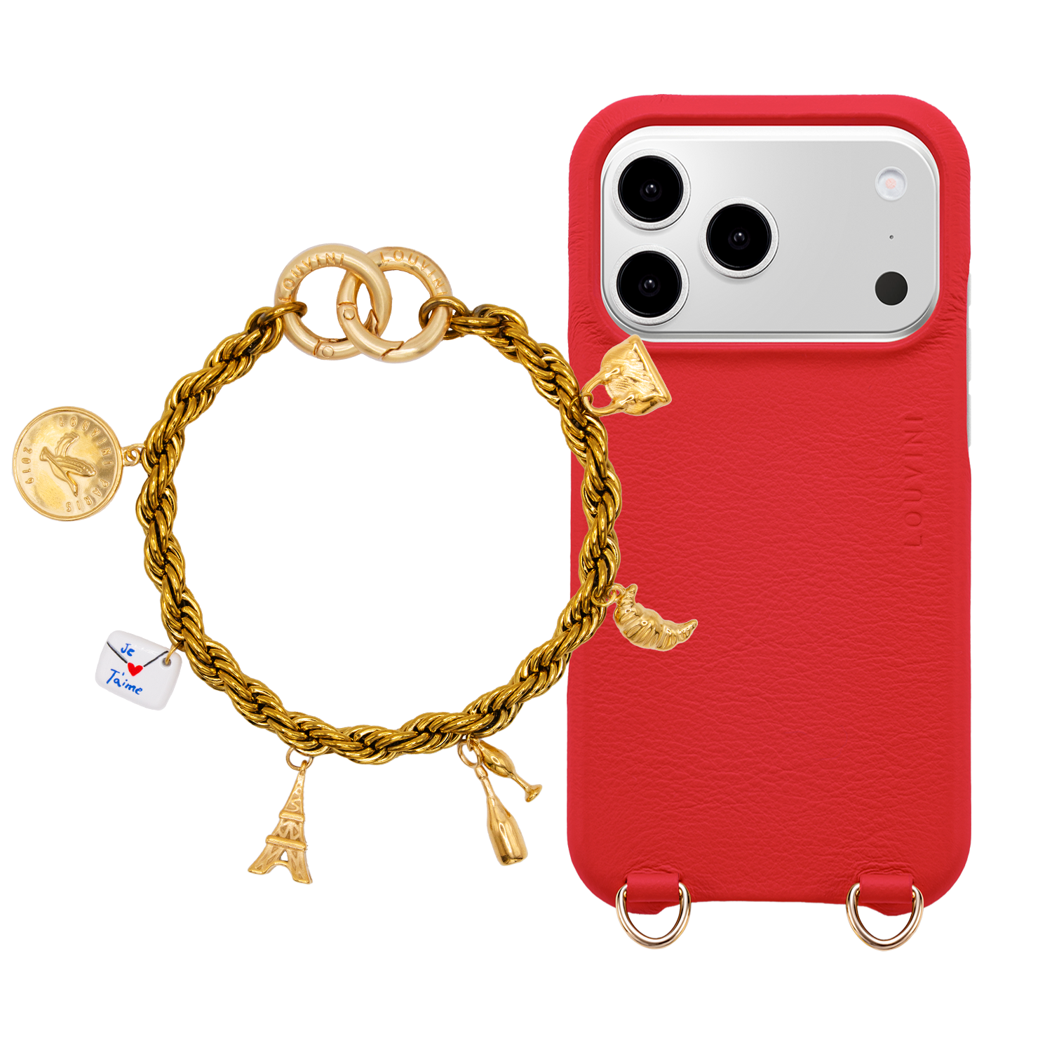 Coque iPhone MagSafe MAX Rouge & Bracelet PETIT CELINE Paris