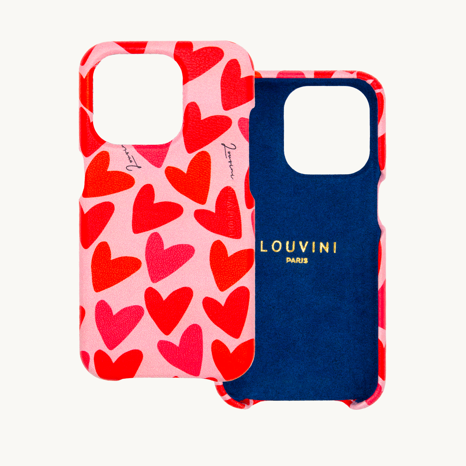 Coque iPhone avec étui en cuir imprimé coeurs