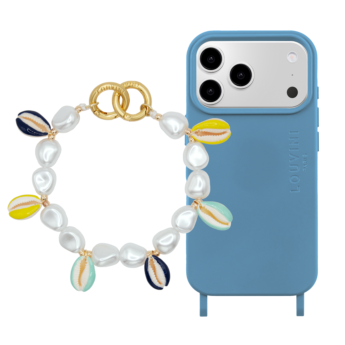 Coque iPhone MagSafe MILO Bleu Azur & Bracelet PETIT GAIA Ocean
