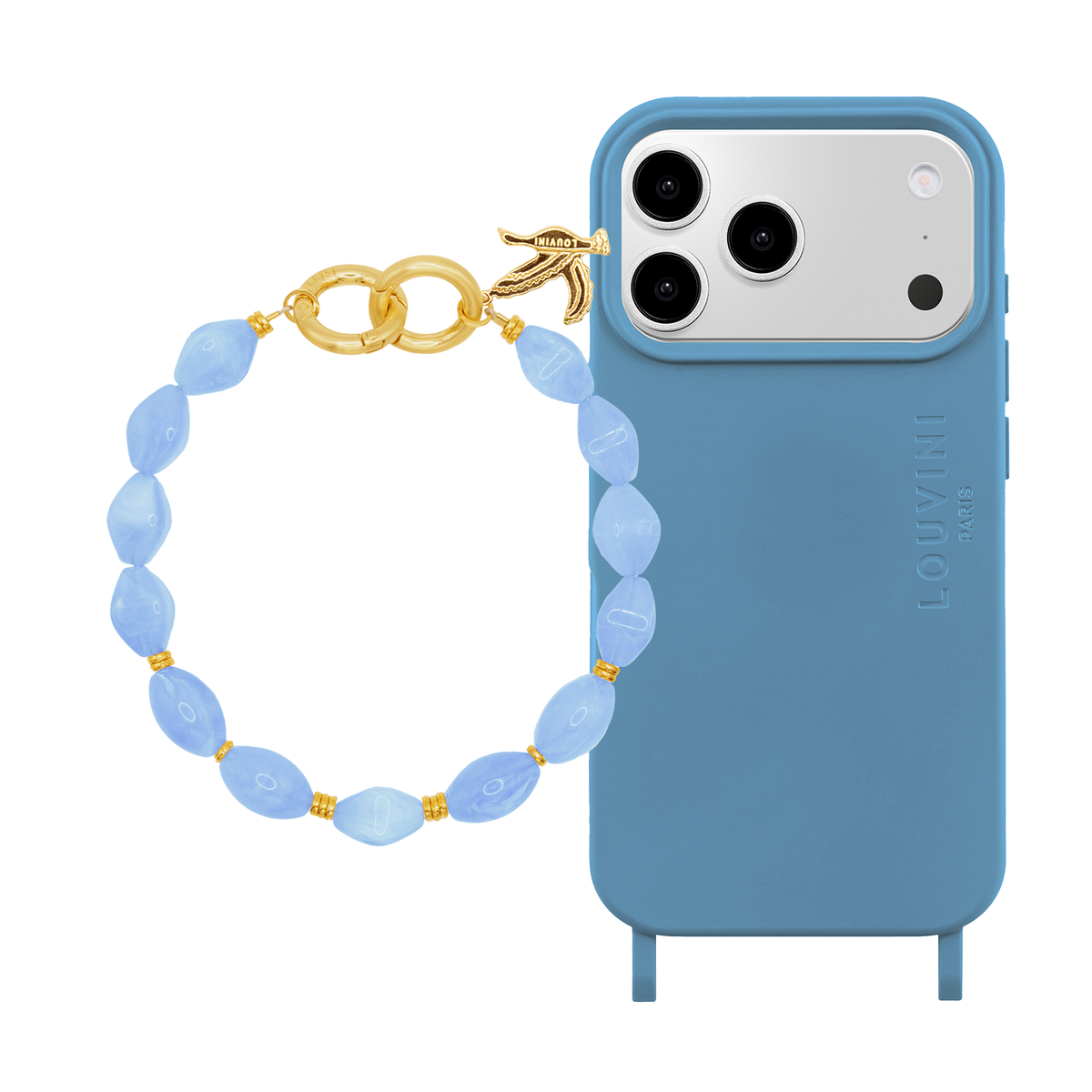 Coque iPhone MagSafe MILO Bleu Azur & Bracelet PETIT RITA Bleu Ciel