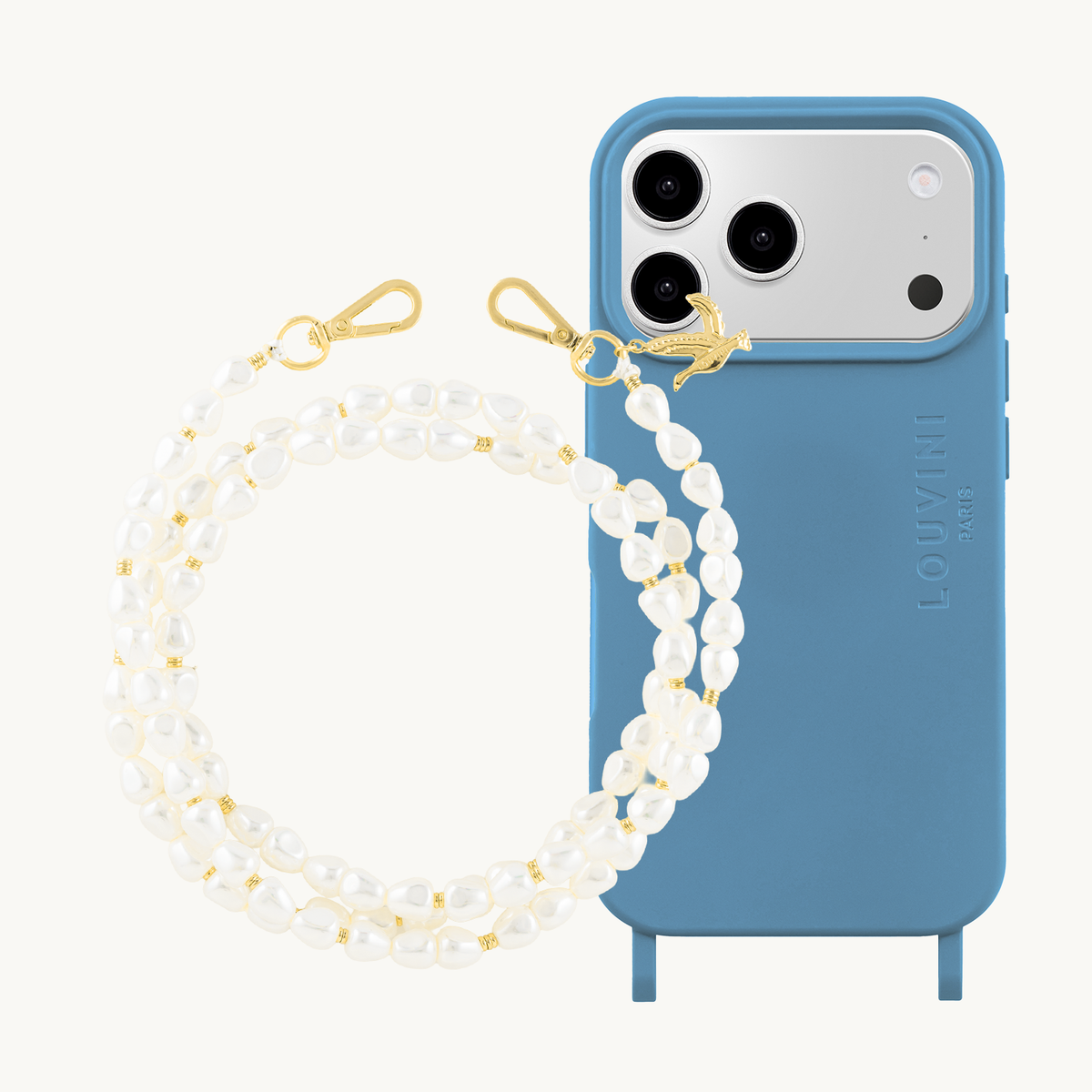 Coque iPhone MagSafe avec anneaux MILO Bleu Azur & Chaîne SUZY Blanc
