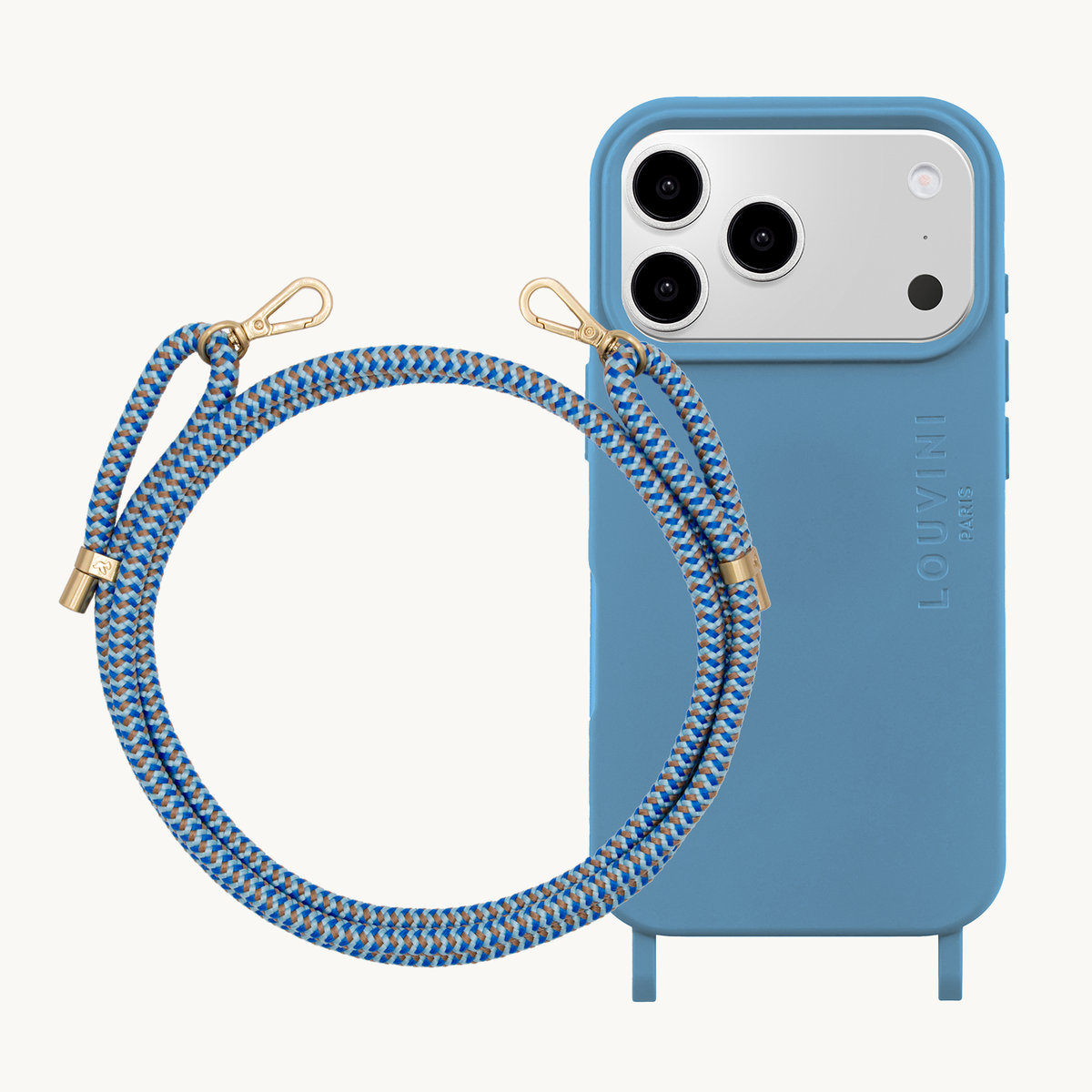 Coque iPhone MagSafe MILO Bleu Azur & Cordon TESSA Double-Bleu