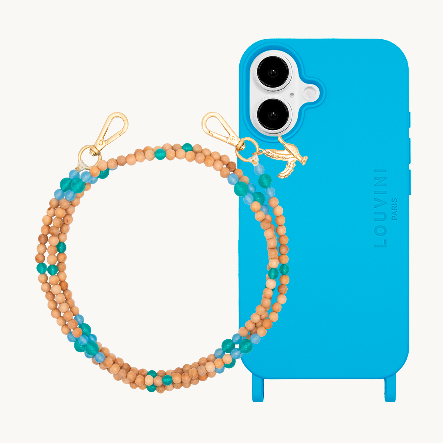 Coque iPhone MagSafe MILO Bleu & Bandoulière ARIELLE Turquoise