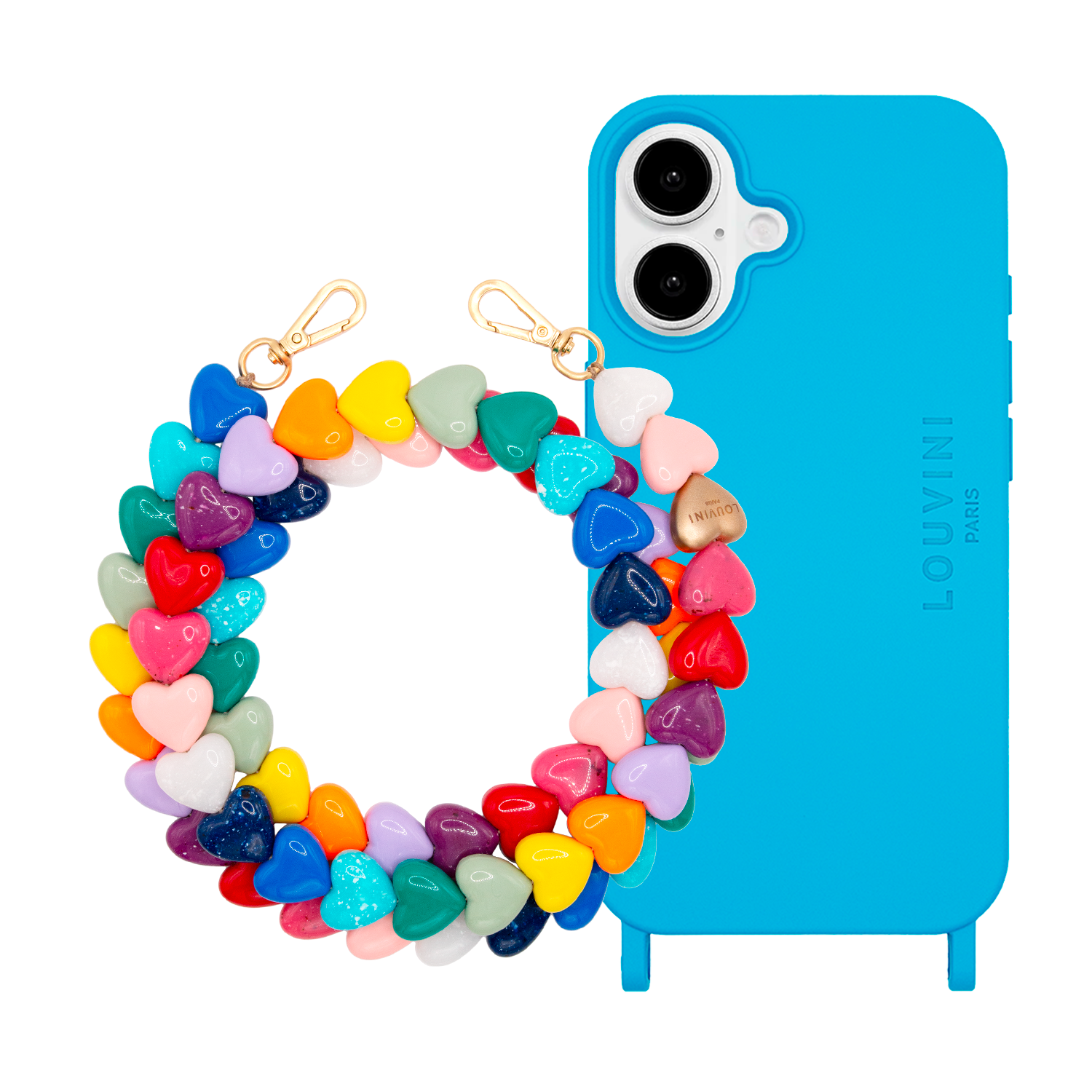 Coque iPhone MagSafe MILO Bleu & chaîne CUORE Arc-en-ciel