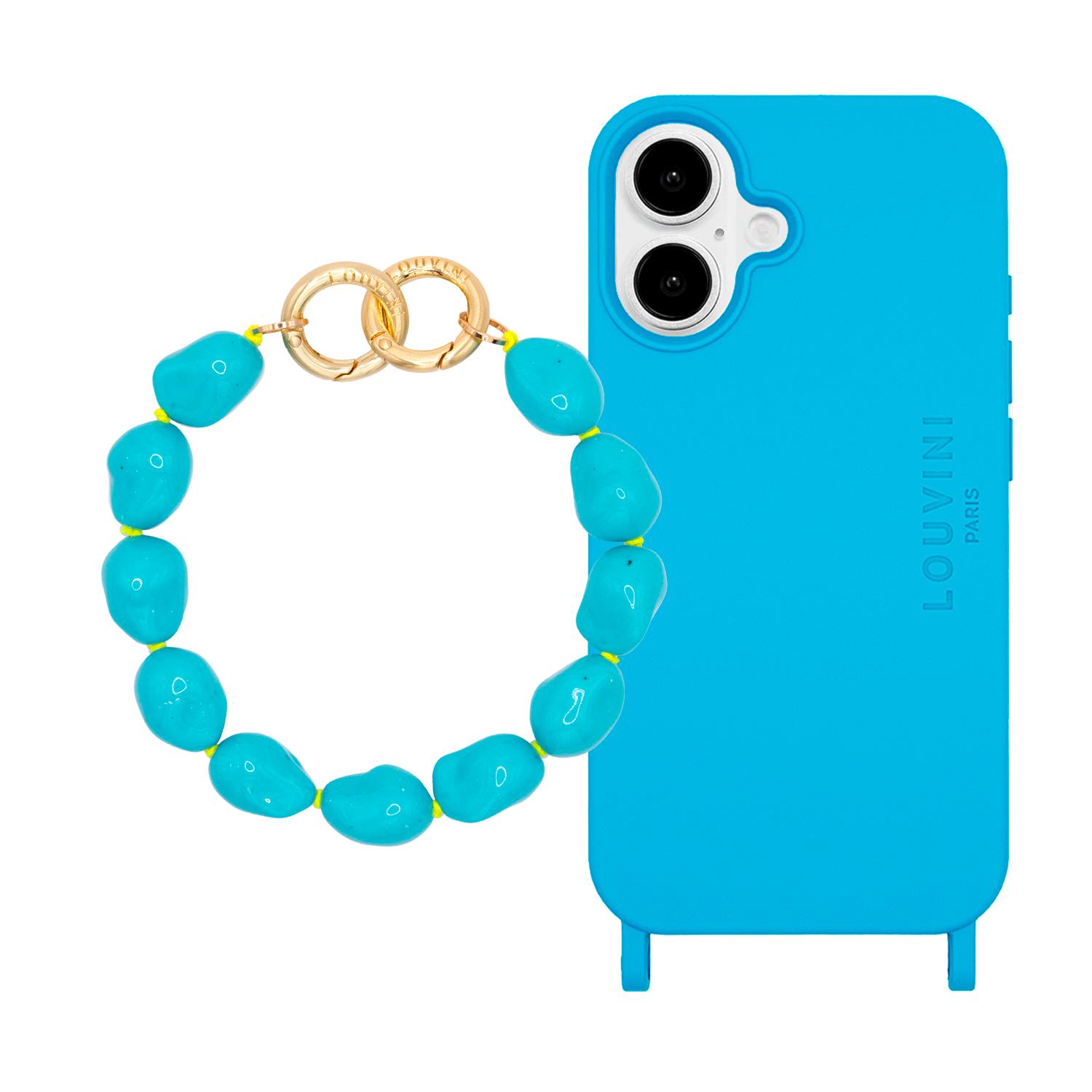 Coque iPhone MagSafe MILO Bleu & Bracelet PETIT ROMY Turquoise