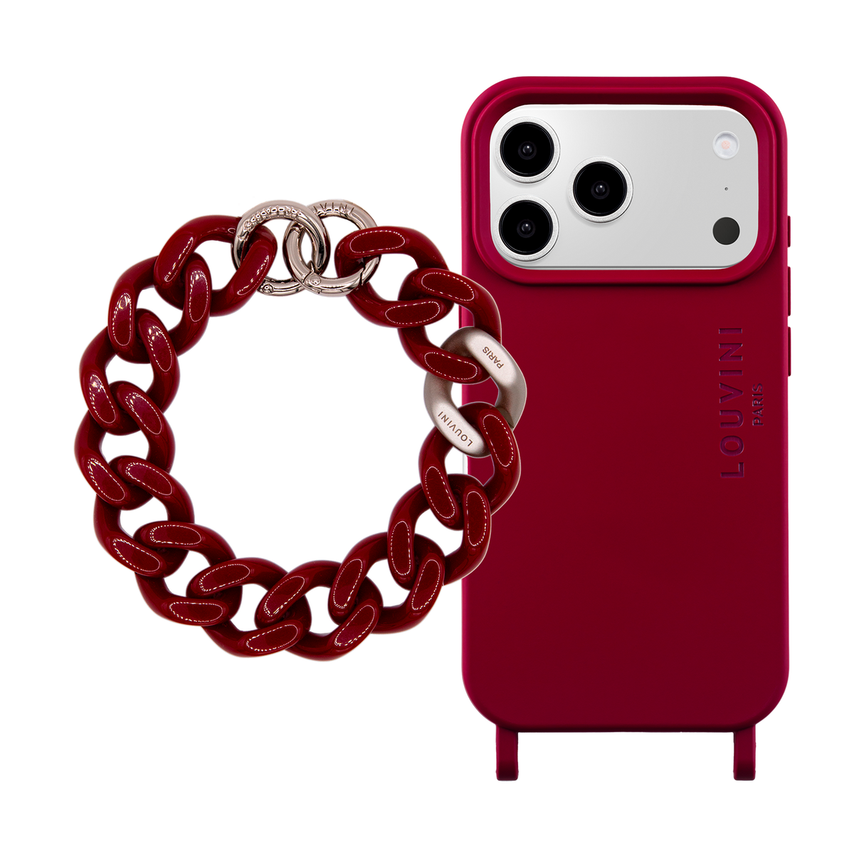 Coque iPhone MagSafe MILO Bordeaux & Bracelet PETIT ZOE Argenté Bordeaux