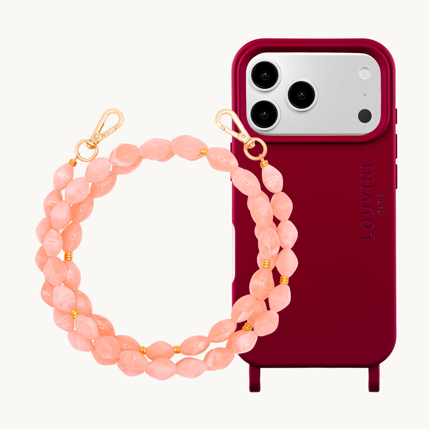 Coque iPhone MILO MagSafe Bordeaux & Chaîne RITA Corail