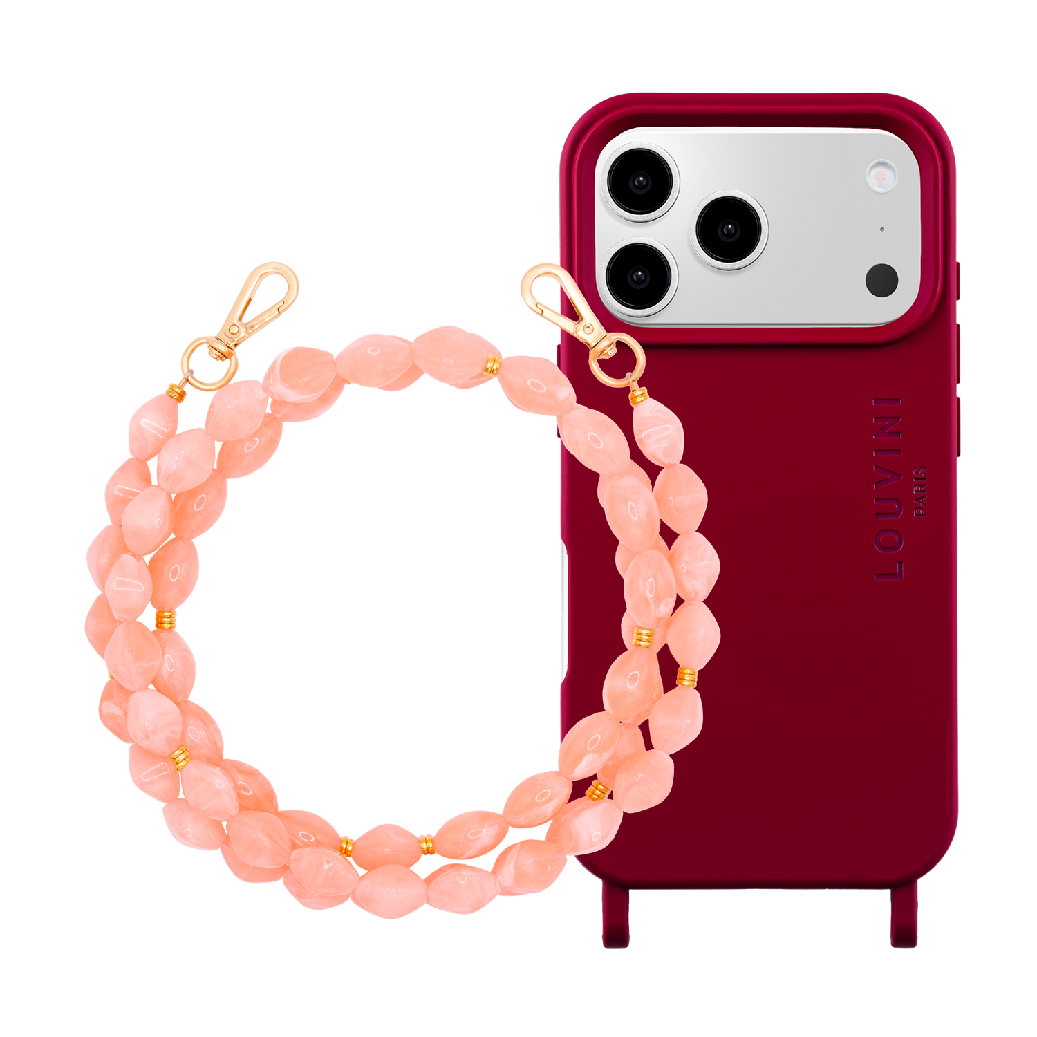 Coque iPhone MILO MagSafe Bordeaux & Chaîne RITA Corail