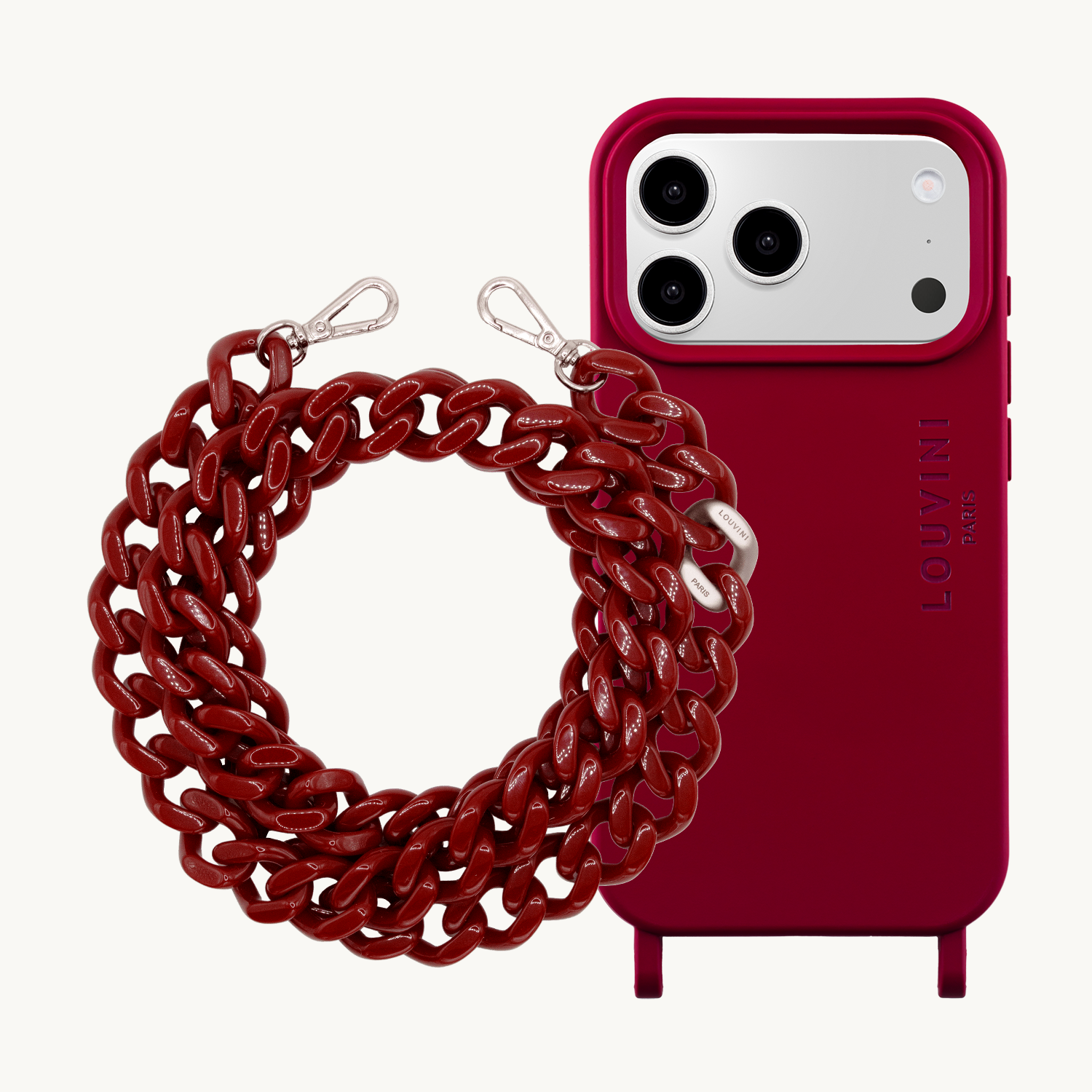 Coque iPhone MagSafe MILO Bordeaux & Chaîne ZOE Argenté Bordeaux