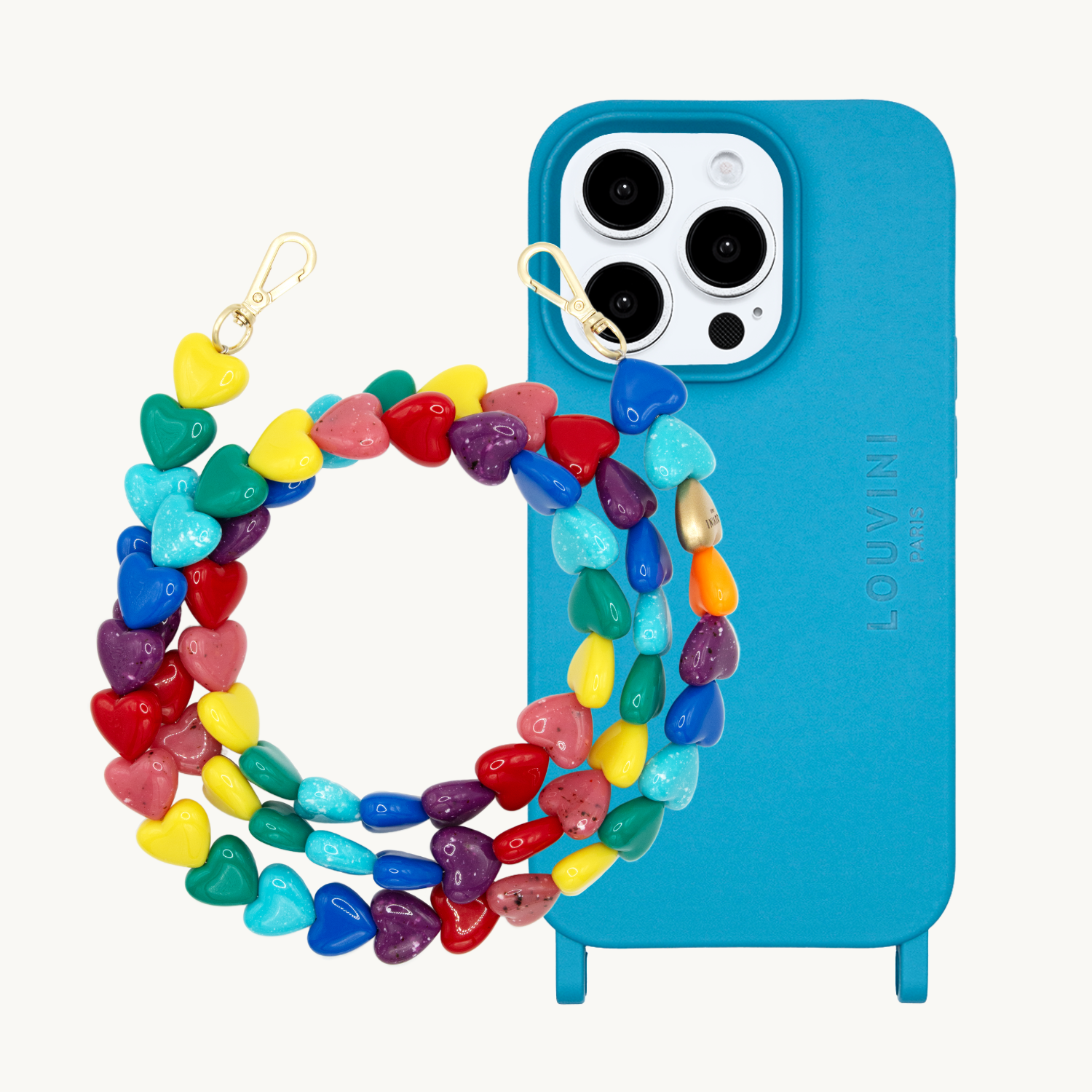 ensemble coque de téléphone bleu avec cordon multicolor