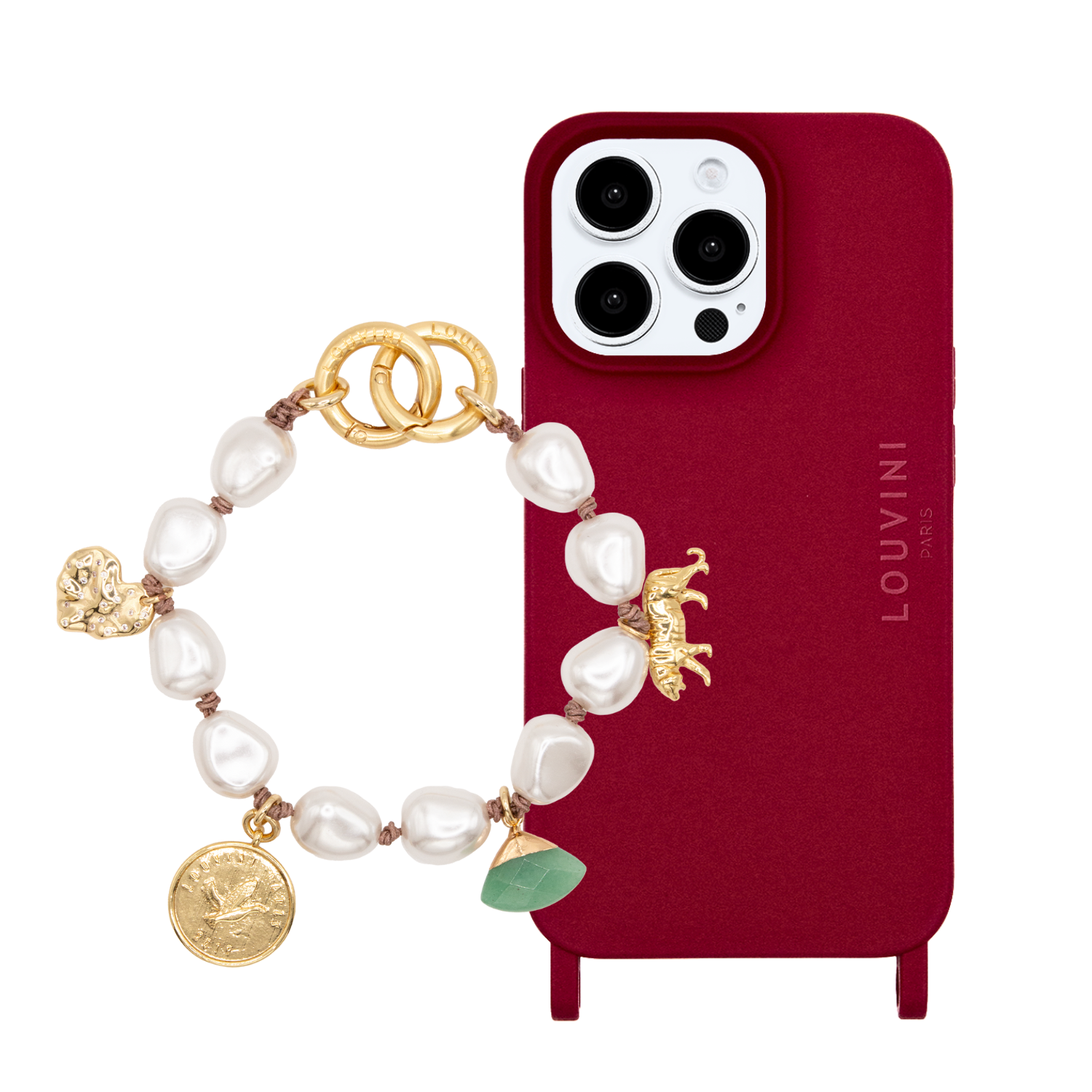 Coque iPhone MagSafe MILO Bordeaux & bracelet PETIT MINDY