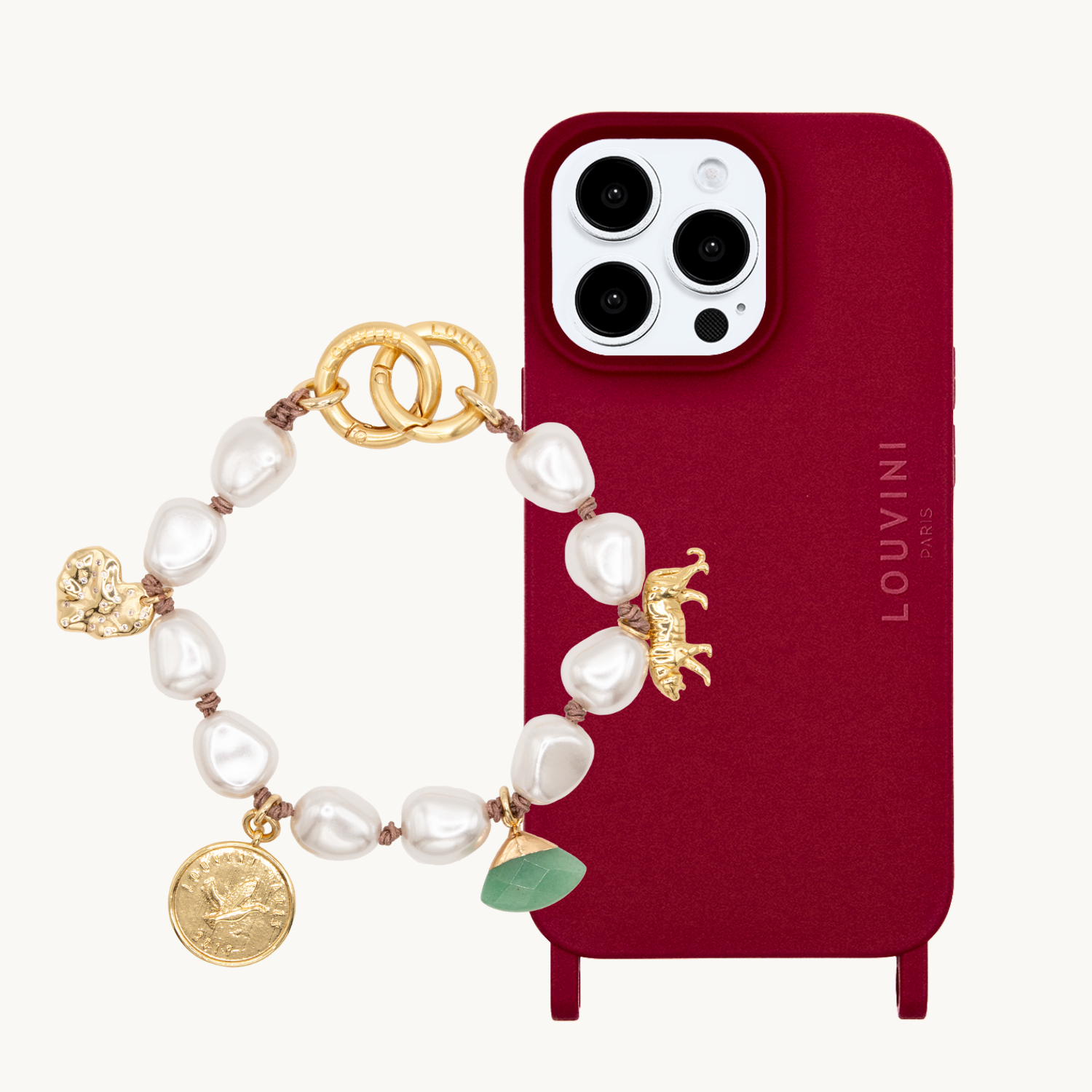 Coque iPhone MagSafe MILO Bordeaux & bracelet PETIT MINDY
