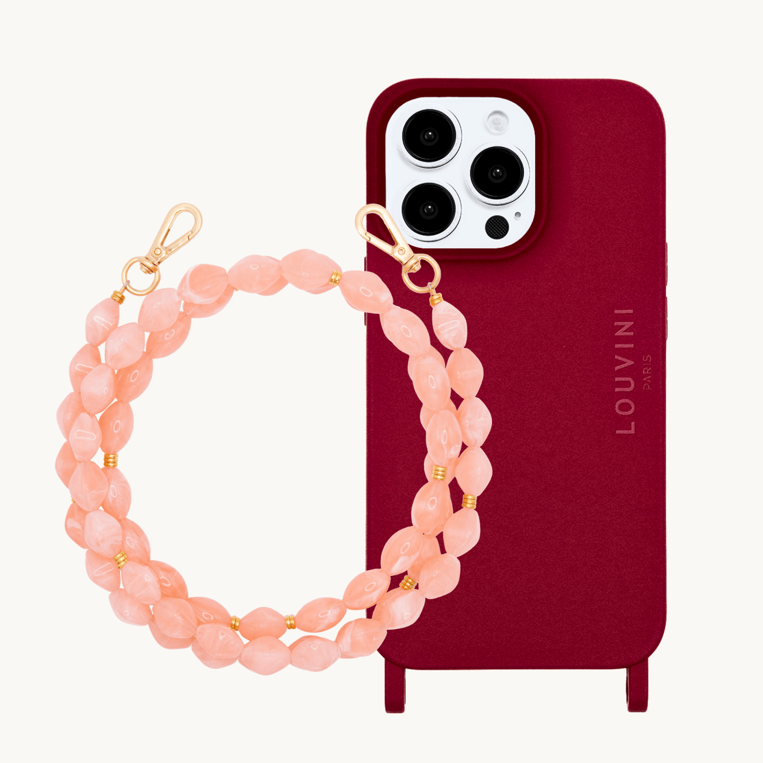 Coque iPhone MILO MagSafe Bordeaux & chaîne RITA Corail