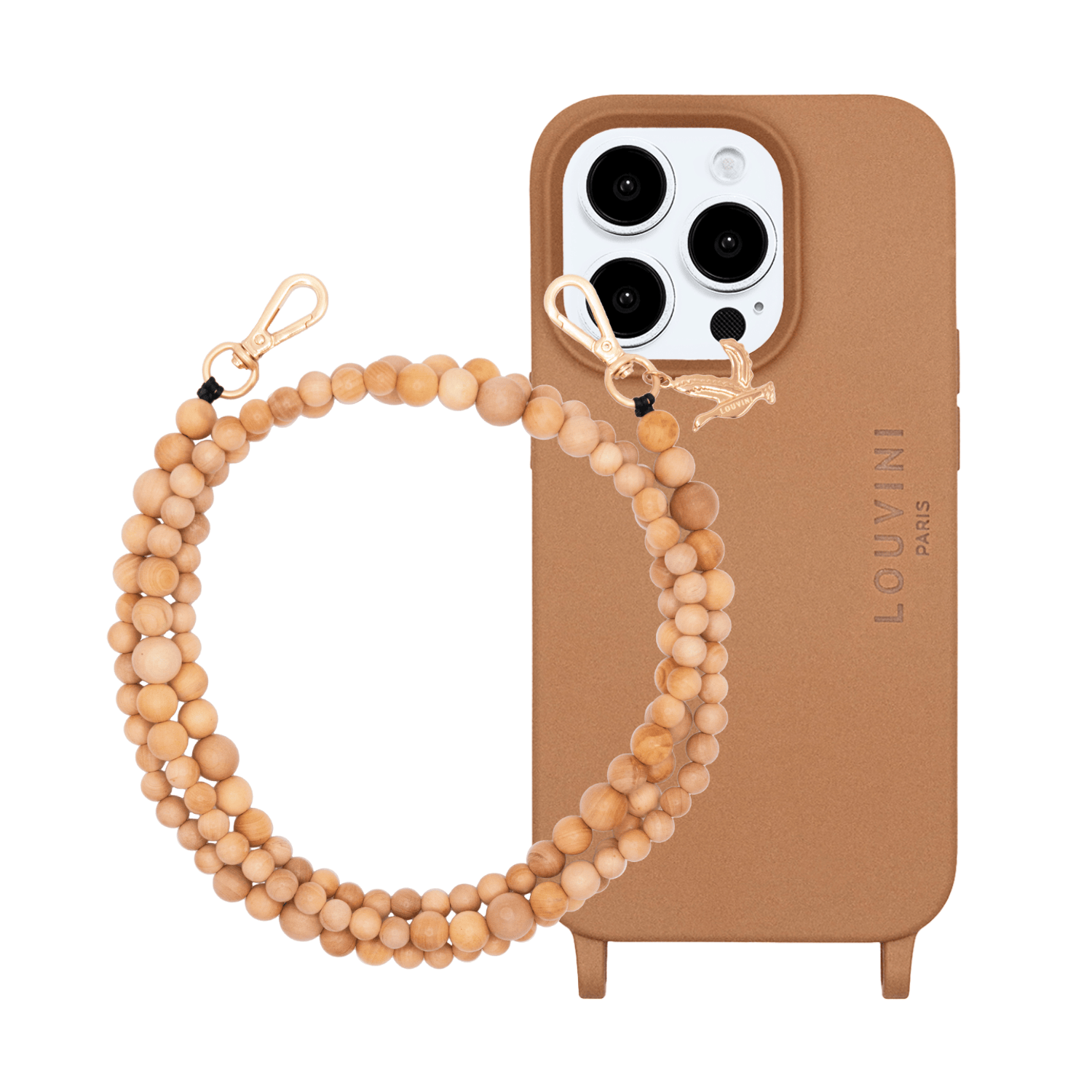 Coque iPhone MILO Cannelle & bandoulière ARIELLE Naturel