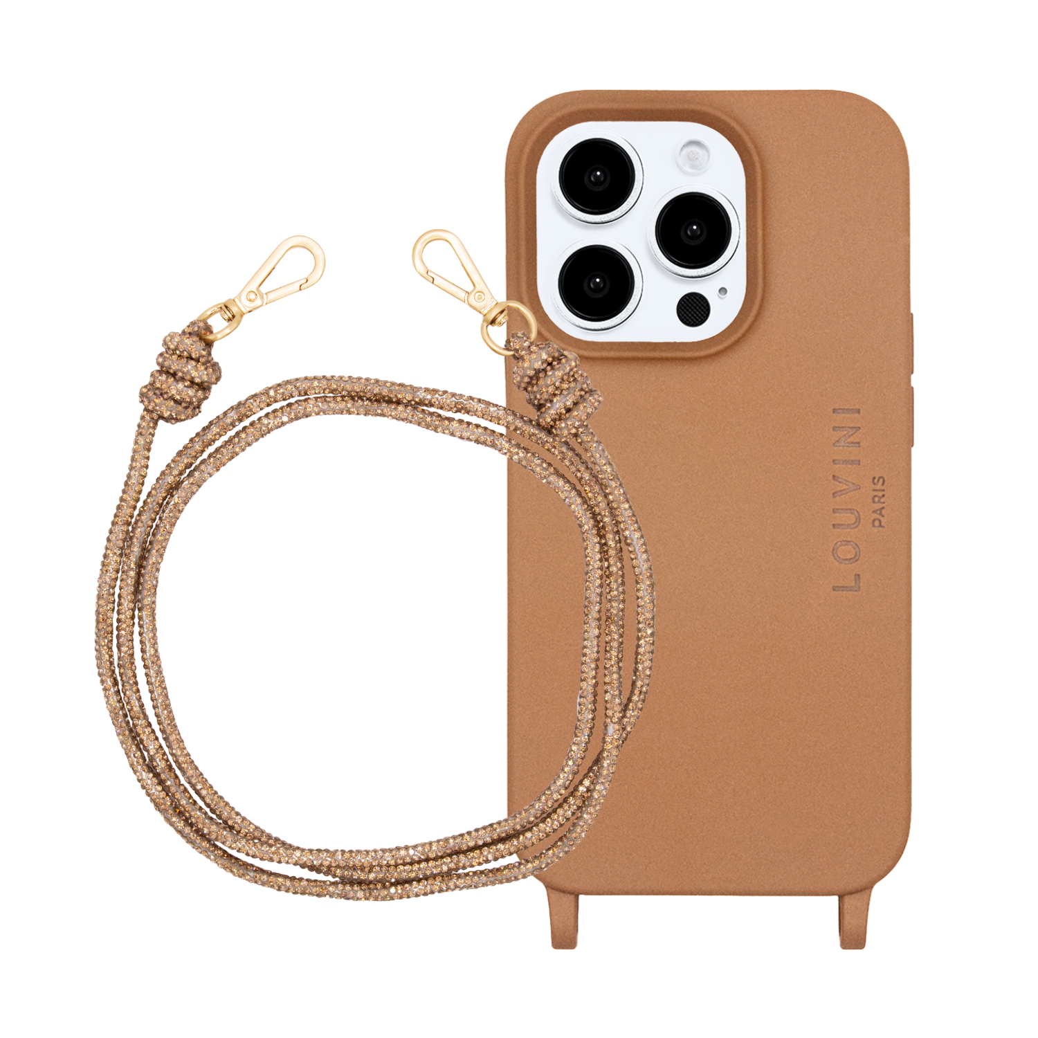 Ensemble coque pour téléphone cannelle avec cordon bronze