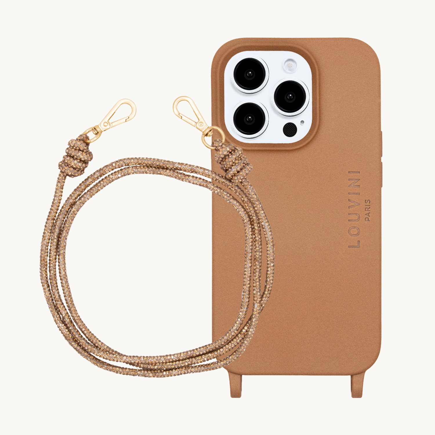 Ensemble coque pour téléphone cannelle avec cordon bronze